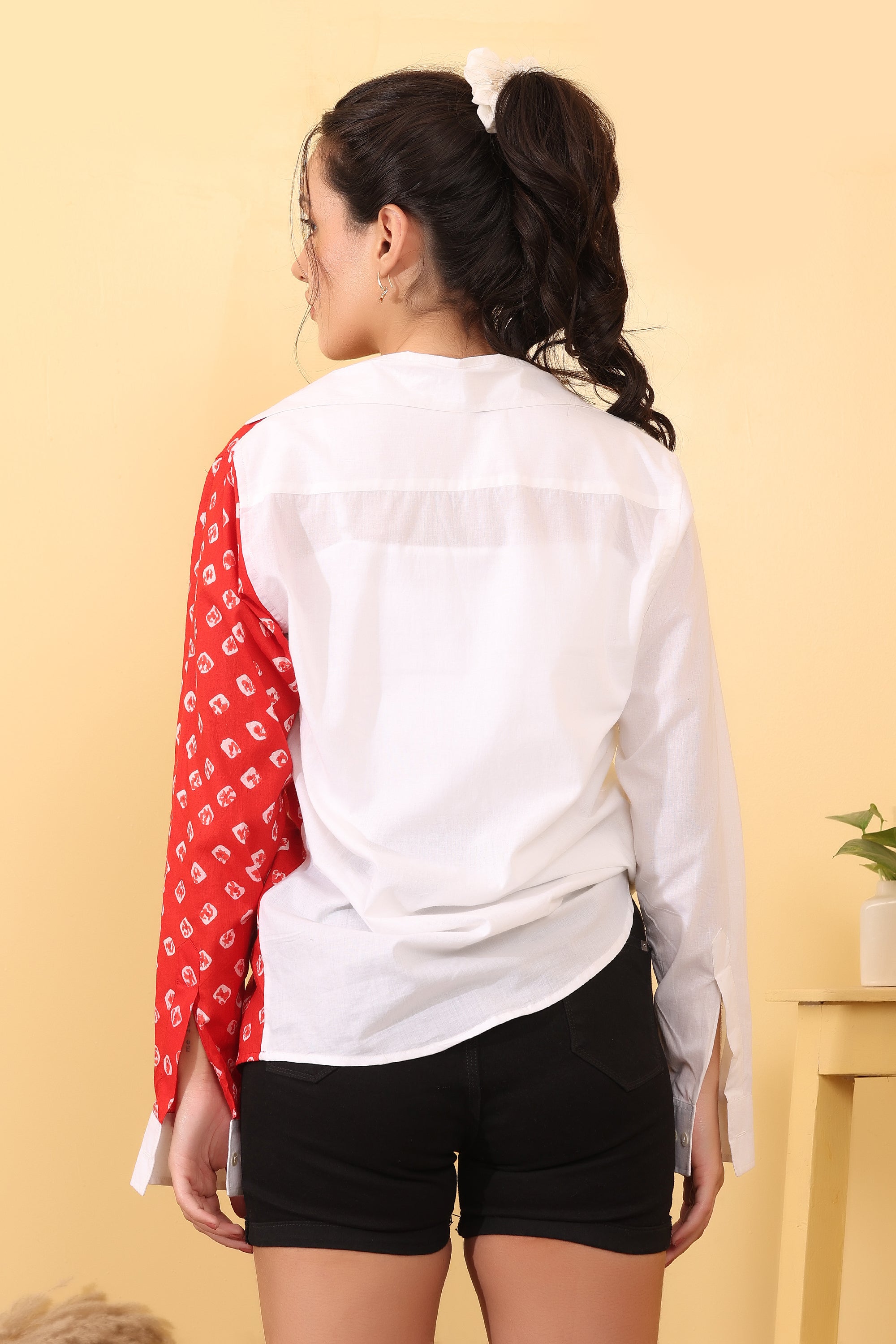 Women Red & White Printed Cotton Casual Shirt