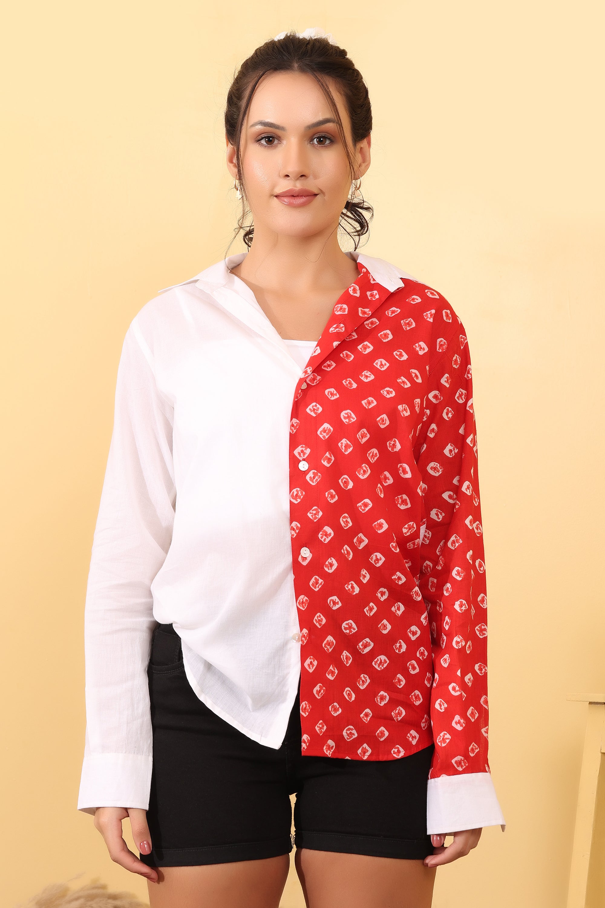 Women Red & White Printed Cotton Casual Shirt