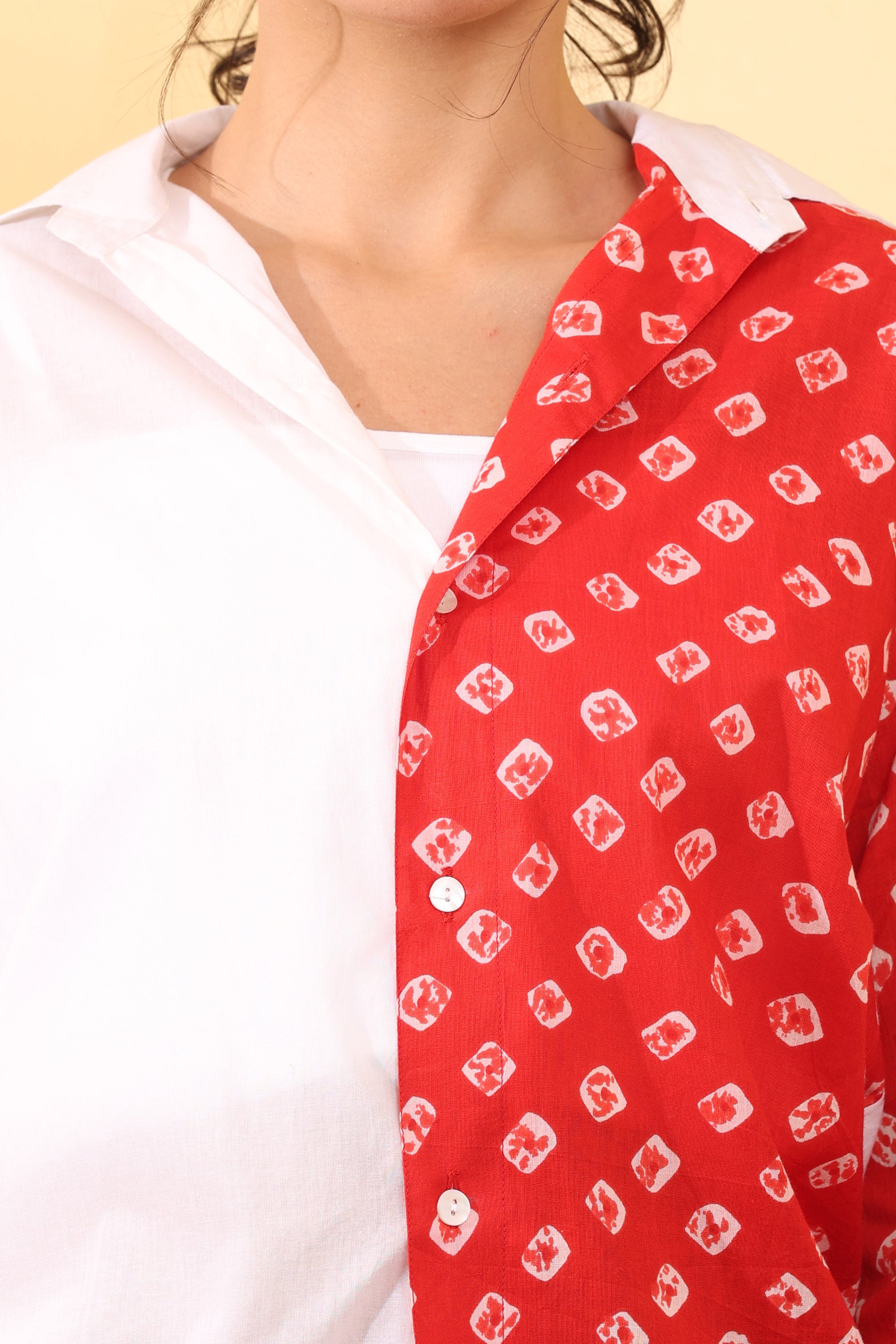 Women Red & White Printed Cotton Casual Shirt