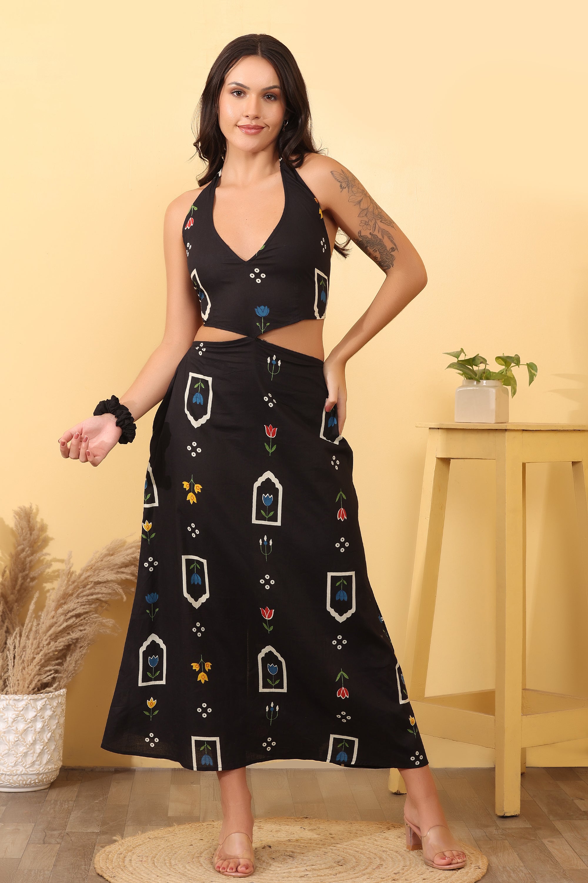Women Black Printed Cotton Maxi Dress – Stylish Summer Outfit