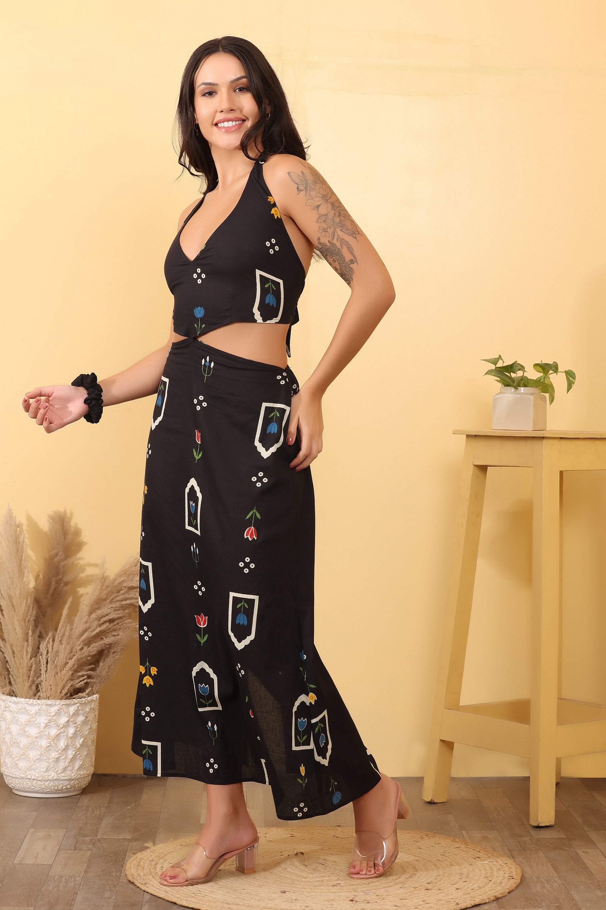 Women Black Printed Cotton Maxi Dress – Stylish Summer Outfit