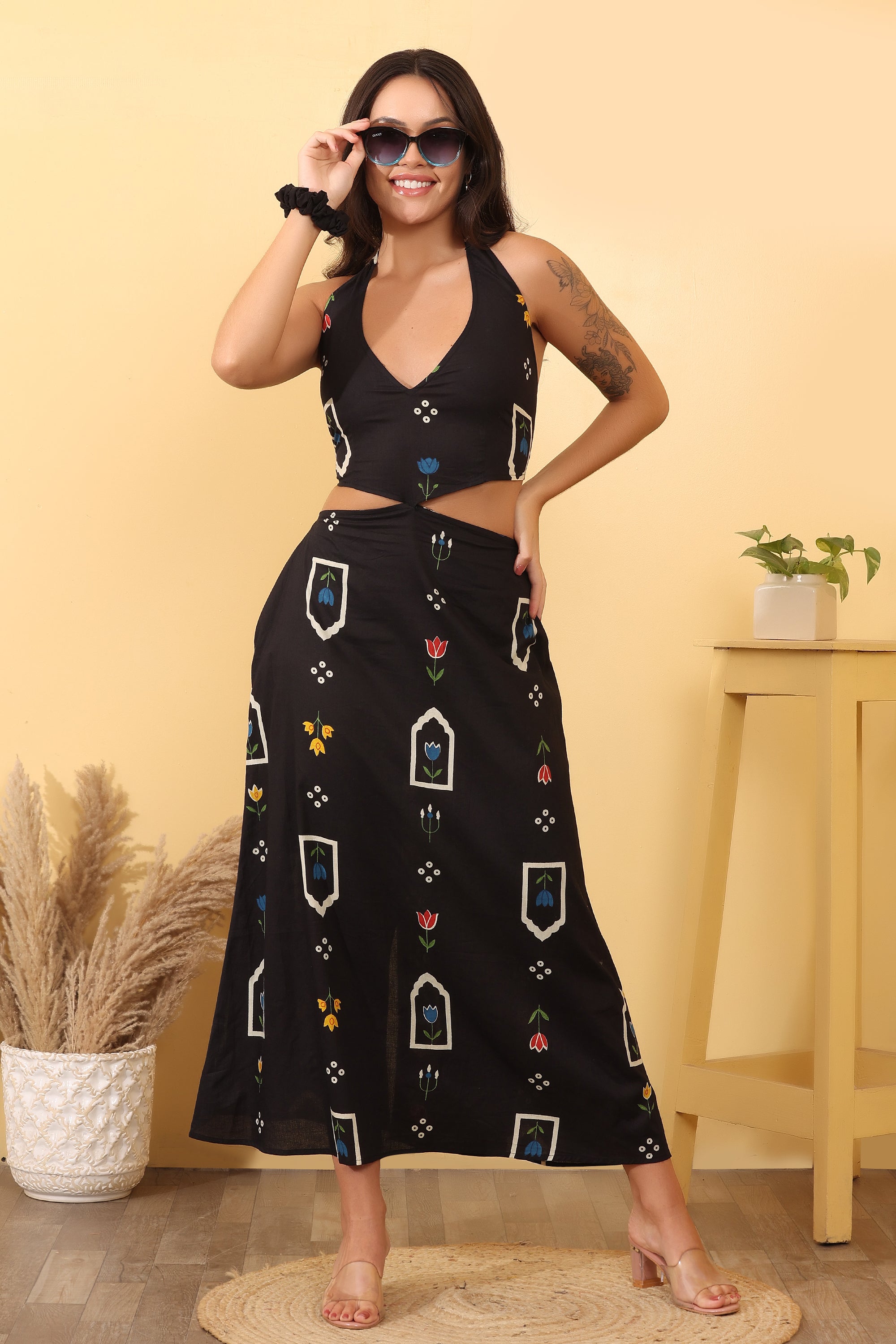 Women Black Printed Cotton Maxi Dress – Stylish Summer Outfit