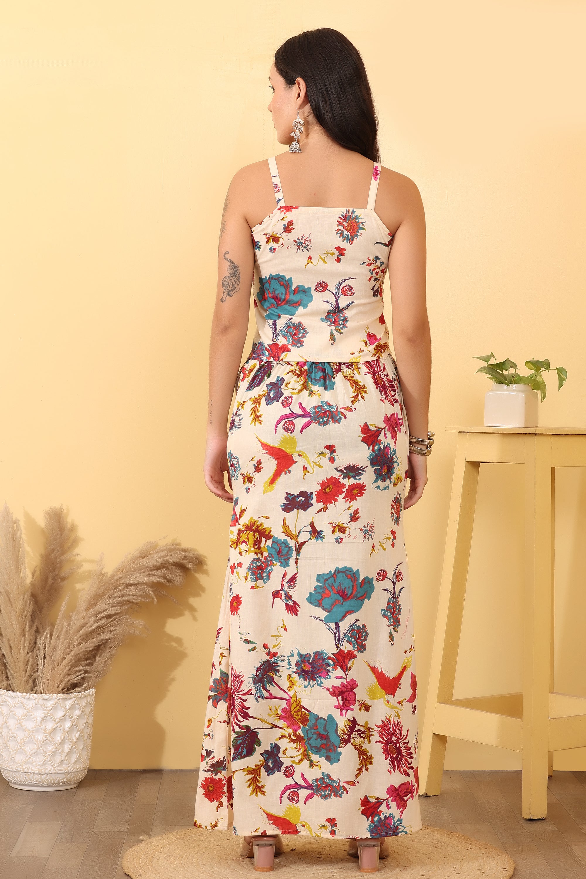 Floral Cotton Crop Top & Skirt Set – Elegant Summer Outfit