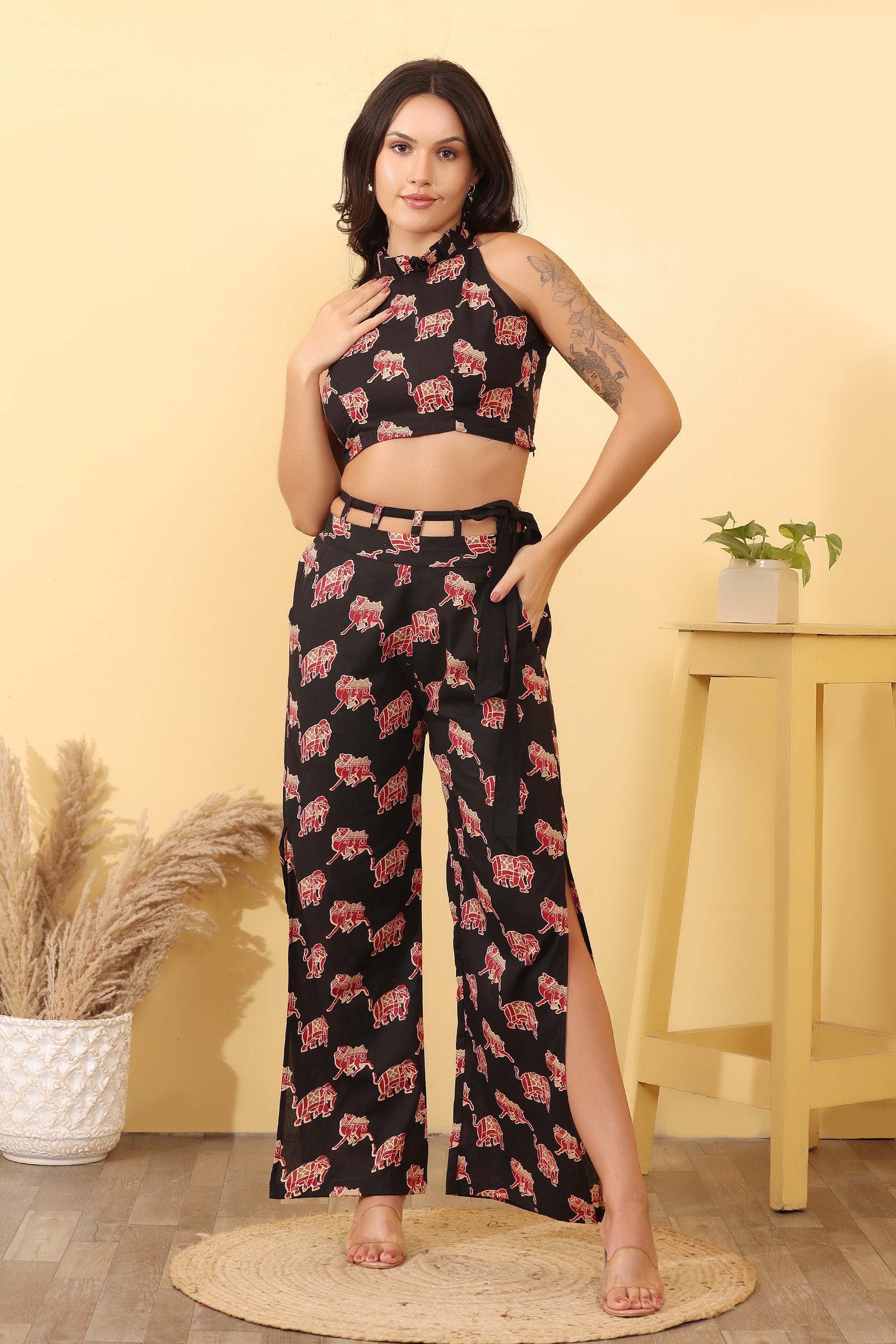 Women Cotton Elephant Print Co-Ord Set – Trendy & Comfortable Outfit