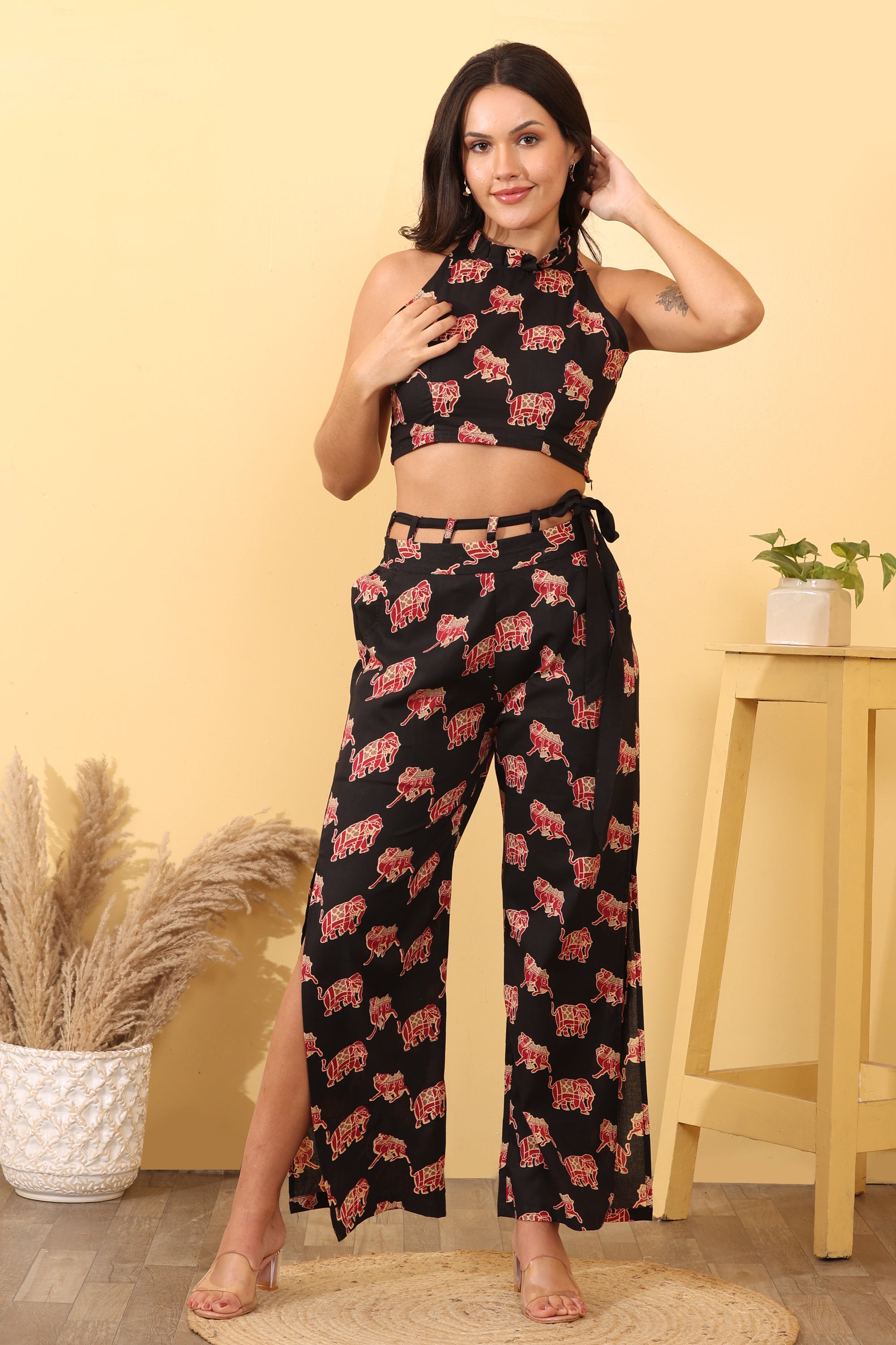 Women Cotton Elephant Print Co-Ord Set – Trendy & Comfortable Outfit