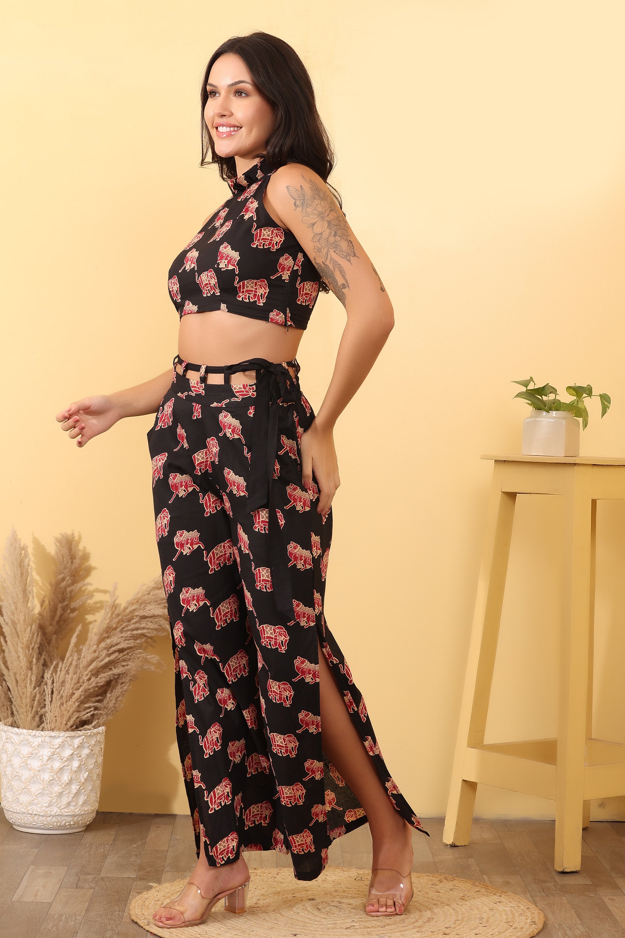 Women Cotton Elephant Print Co-Ord Set – Trendy & Comfortable Outfit