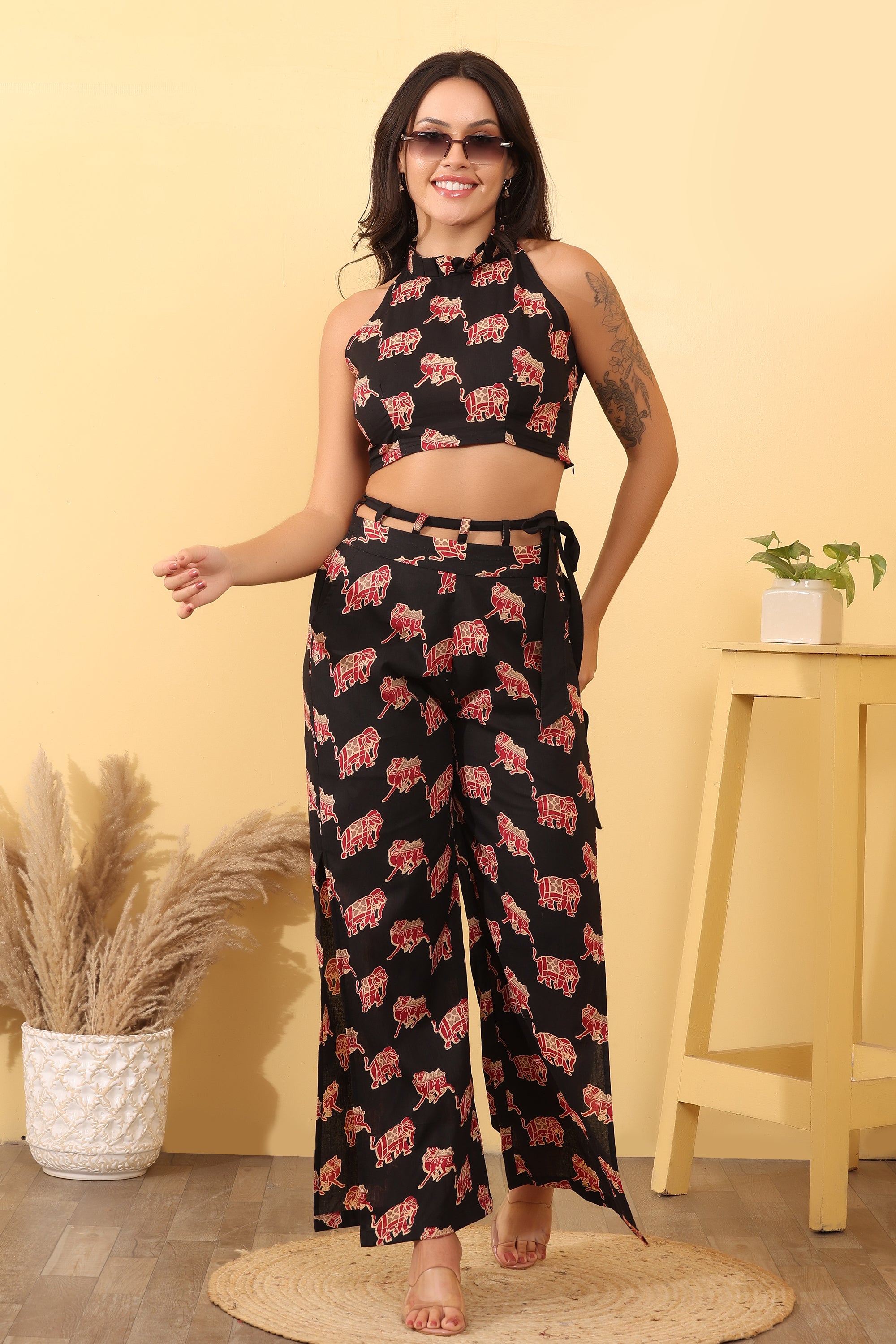 Women Cotton Elephant Print Co-Ord Set – Trendy & Comfortable Outfit