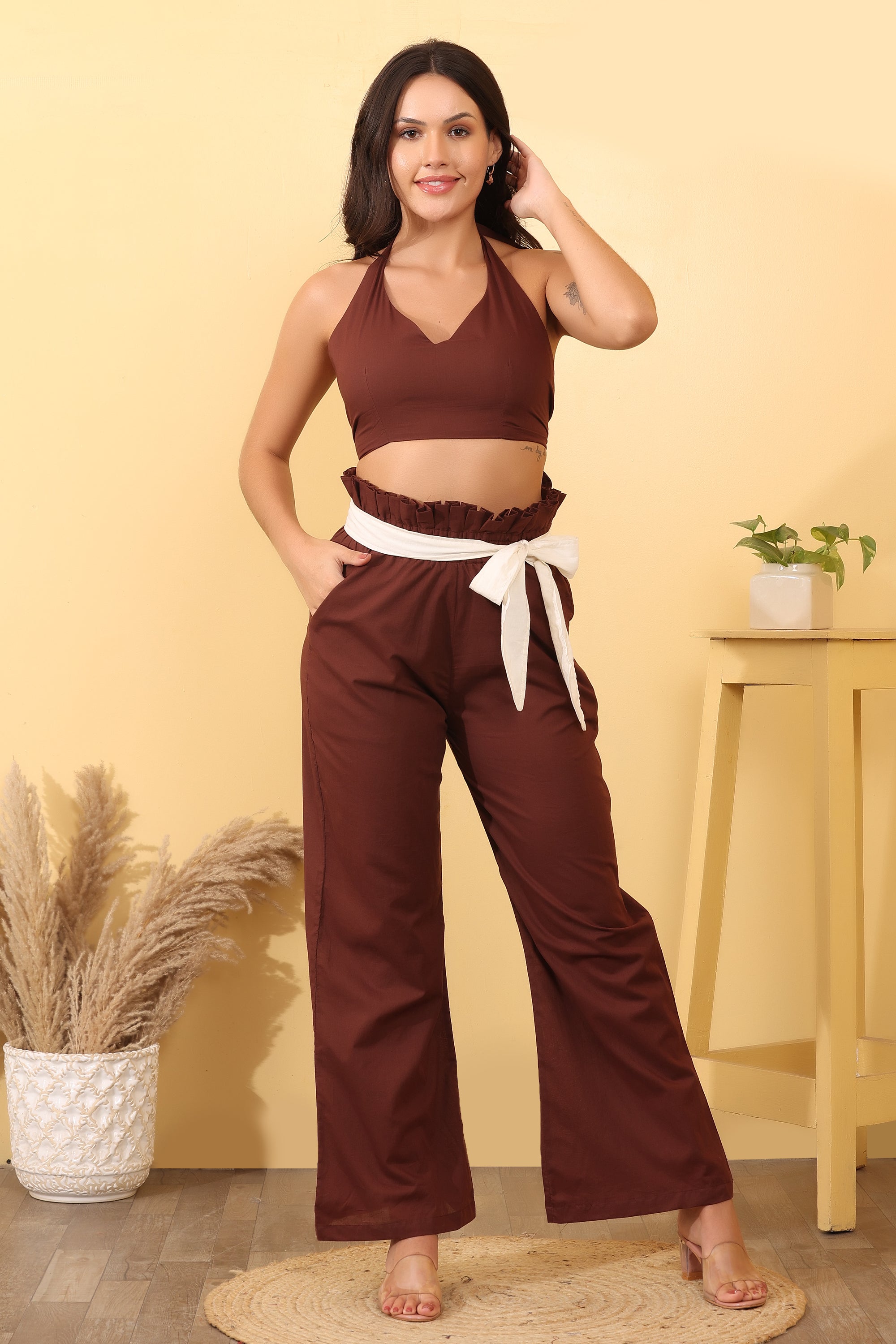 Women Cotton Halter Neck Co-Ord Set – Stylish & Comfortable Outfit