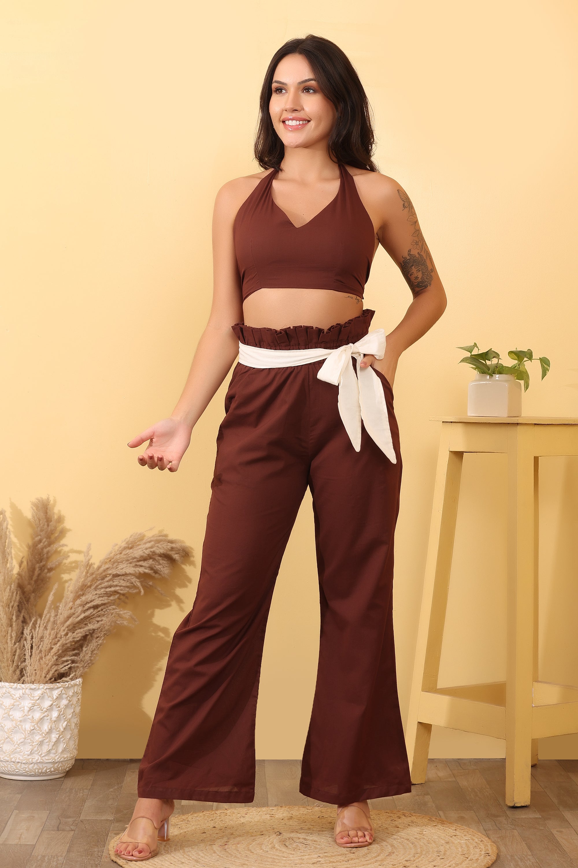 Women Cotton Halter Neck Co-Ord Set – Stylish & Comfortable Outfit