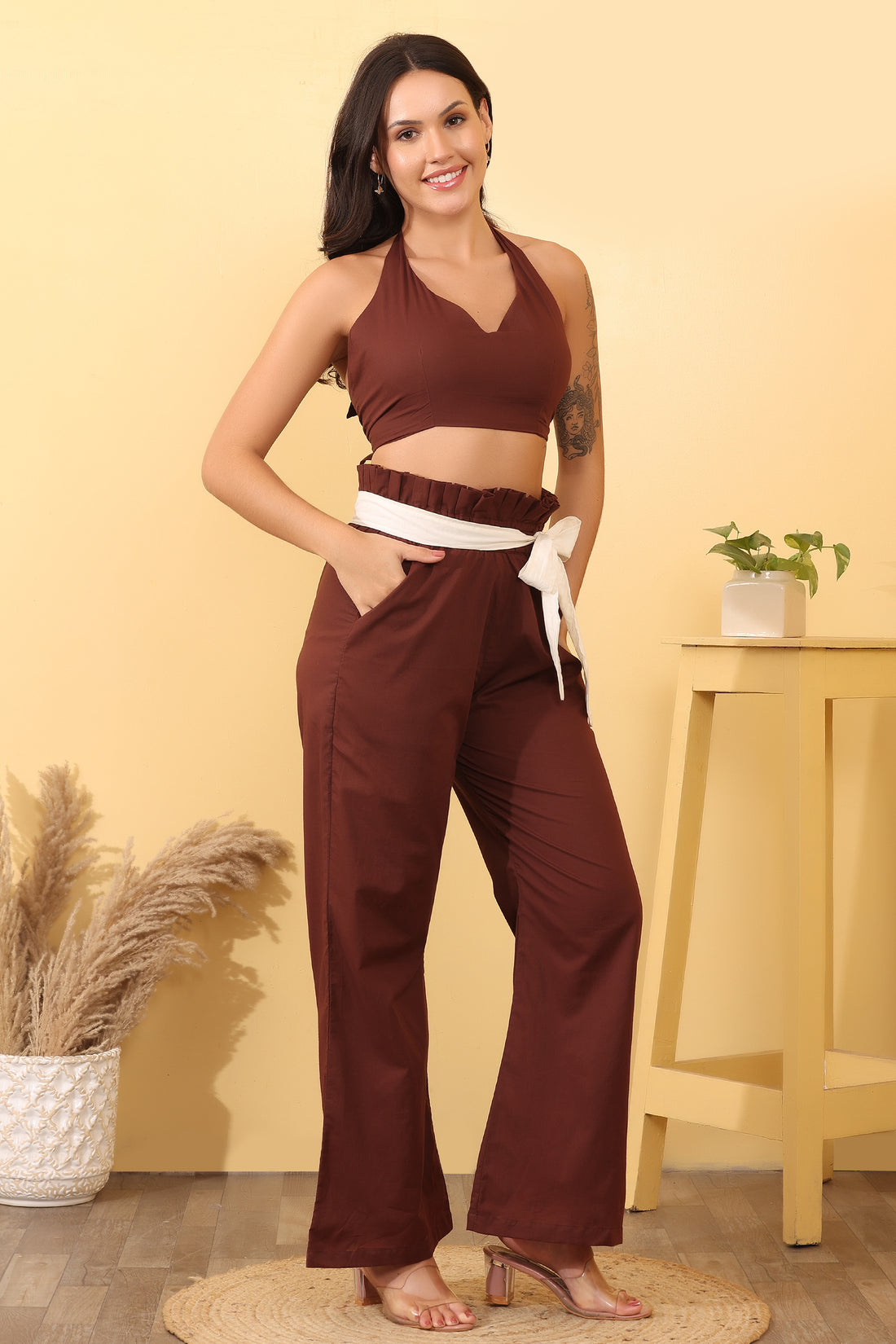 Women Cotton Halter Neck Co-Ord Set – Stylish & Comfortable Outfit