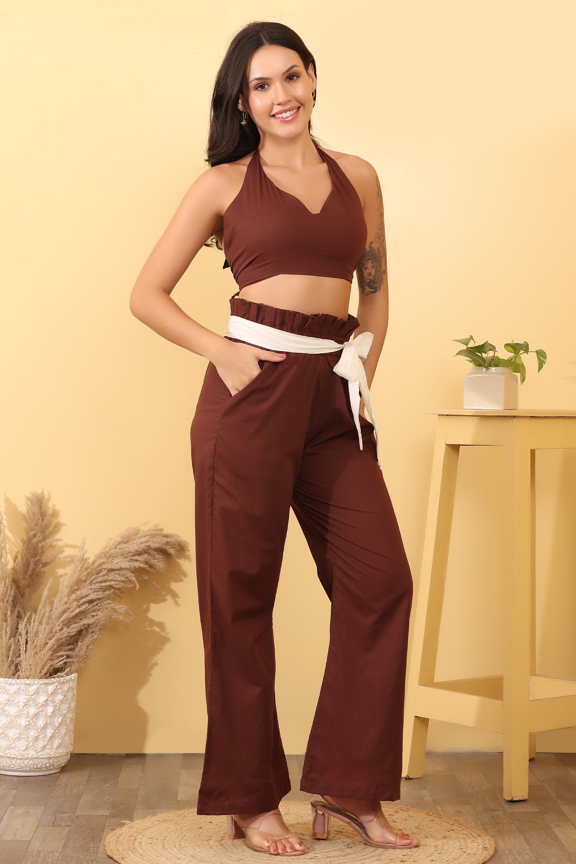 Women Cotton Halter Neck Co-Ord Set – Stylish & Comfortable Outfit
