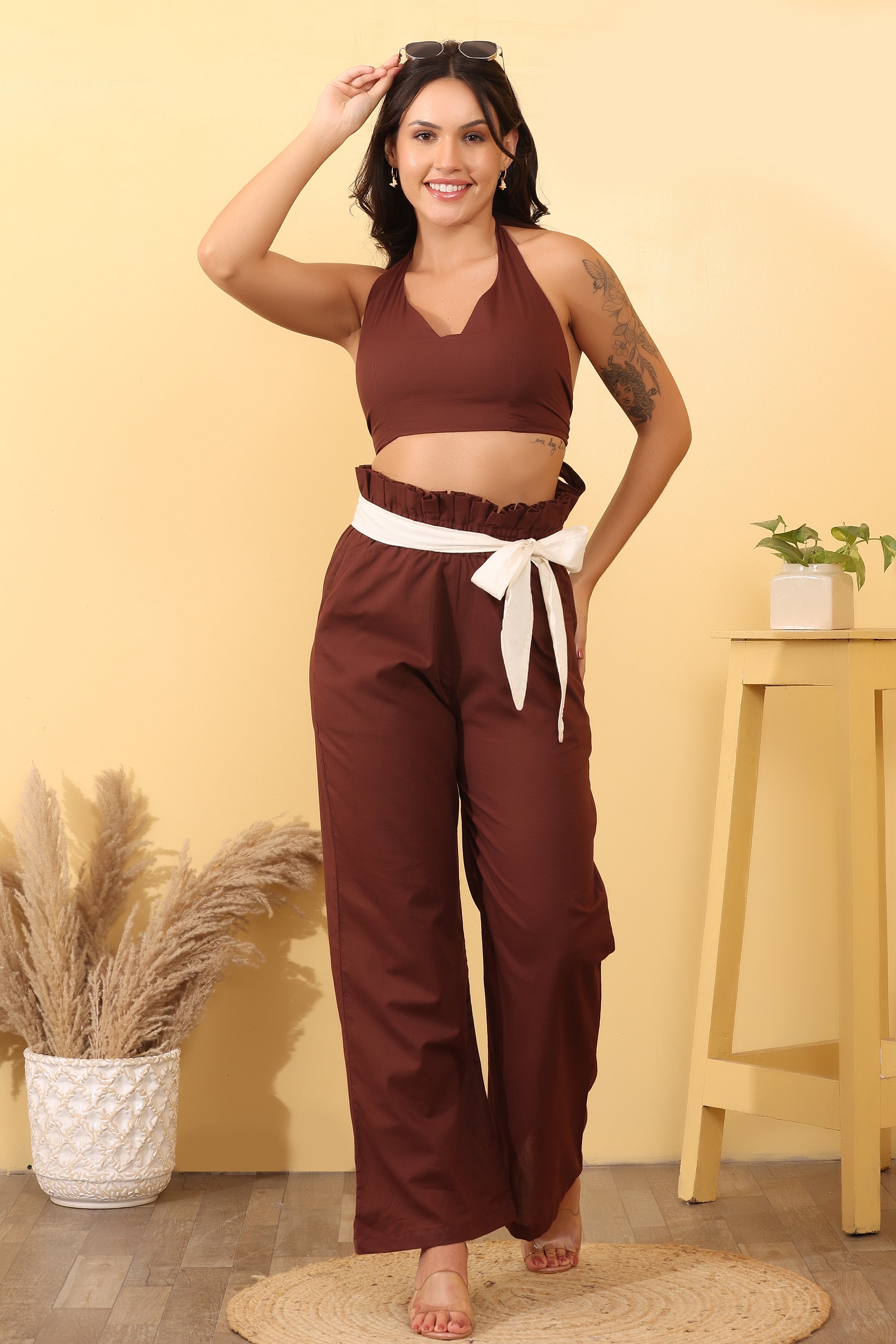 Women Cotton Halter Neck Co-Ord Set – Stylish & Comfortable Outfit