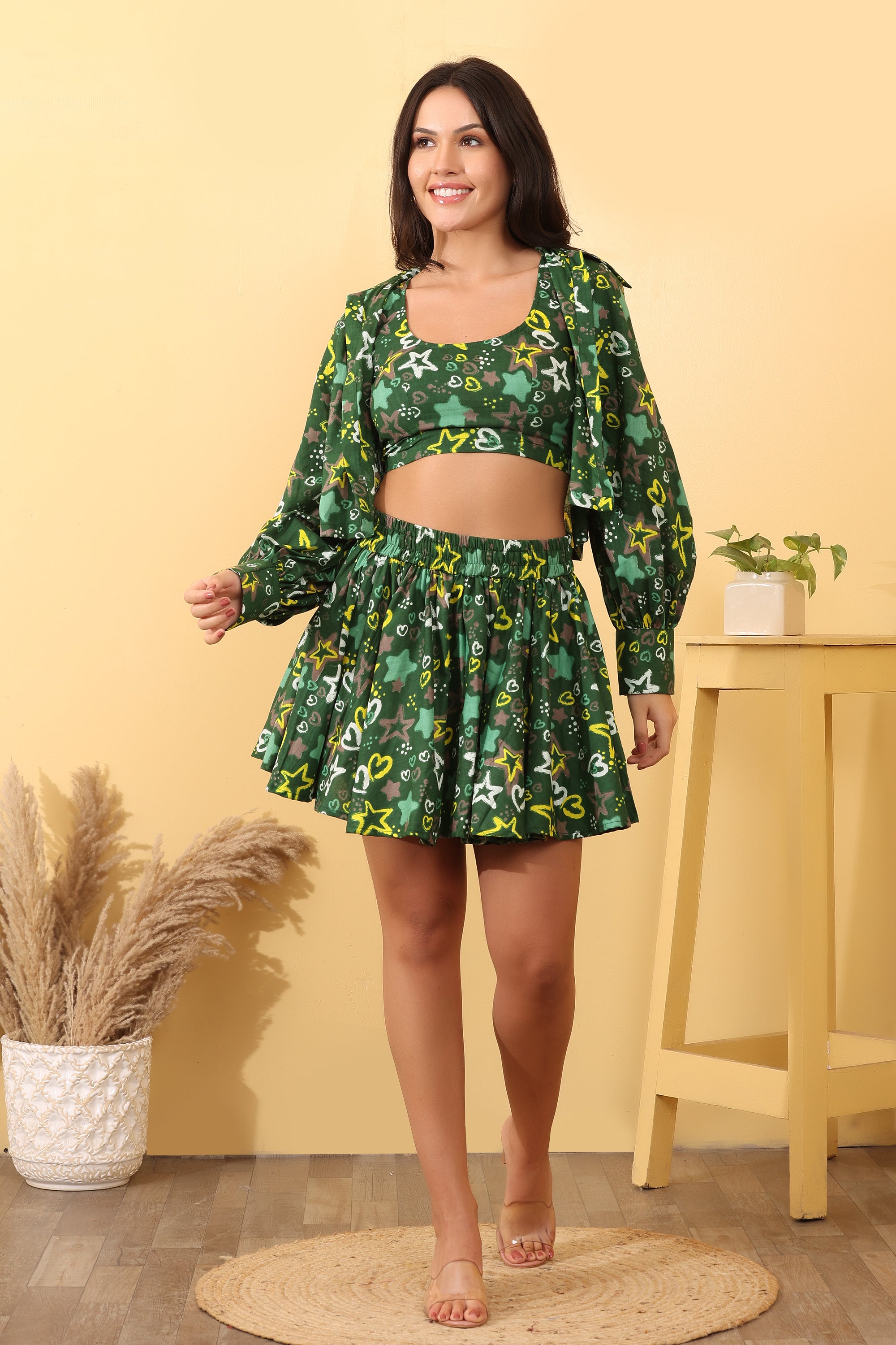 Women Star Print Cotton 3 Piece Co-Ord Set – Trendy & Stylish Outfit