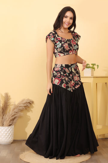 Women Floral Crop Top & Long Skirt Co-Ord Set – Elegant Fashion Outfit