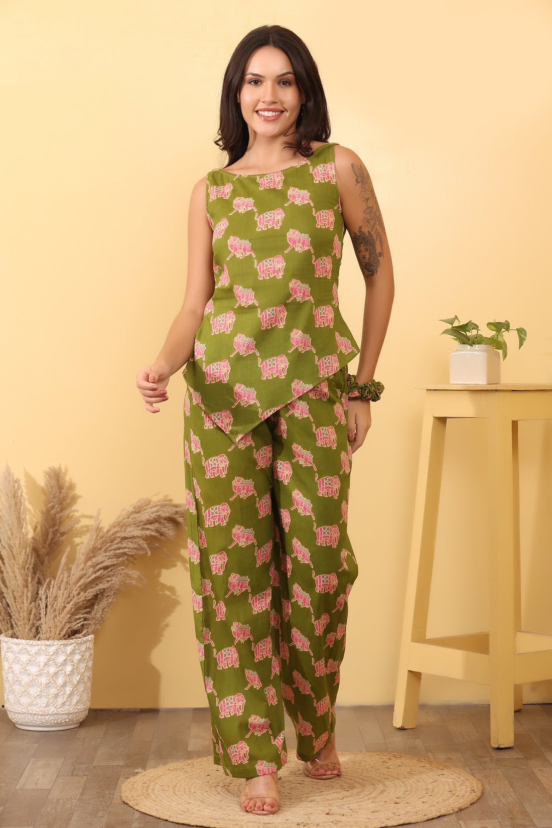 Cotton Elephant Print Co-Ord Set – Stylish & Comfortable Outfit