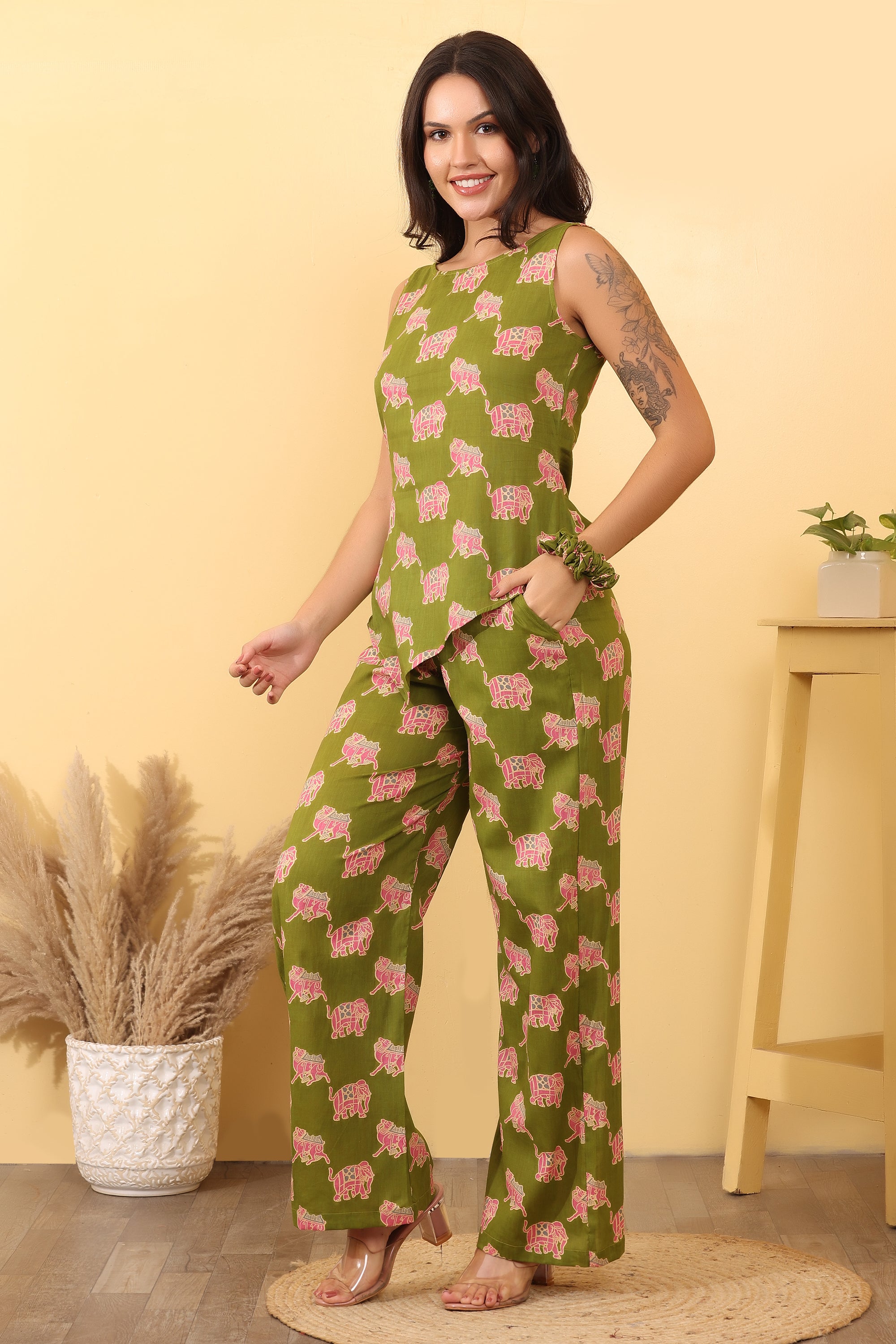 Cotton Elephant Print Co-Ord Set – Stylish & Comfortable Outfit