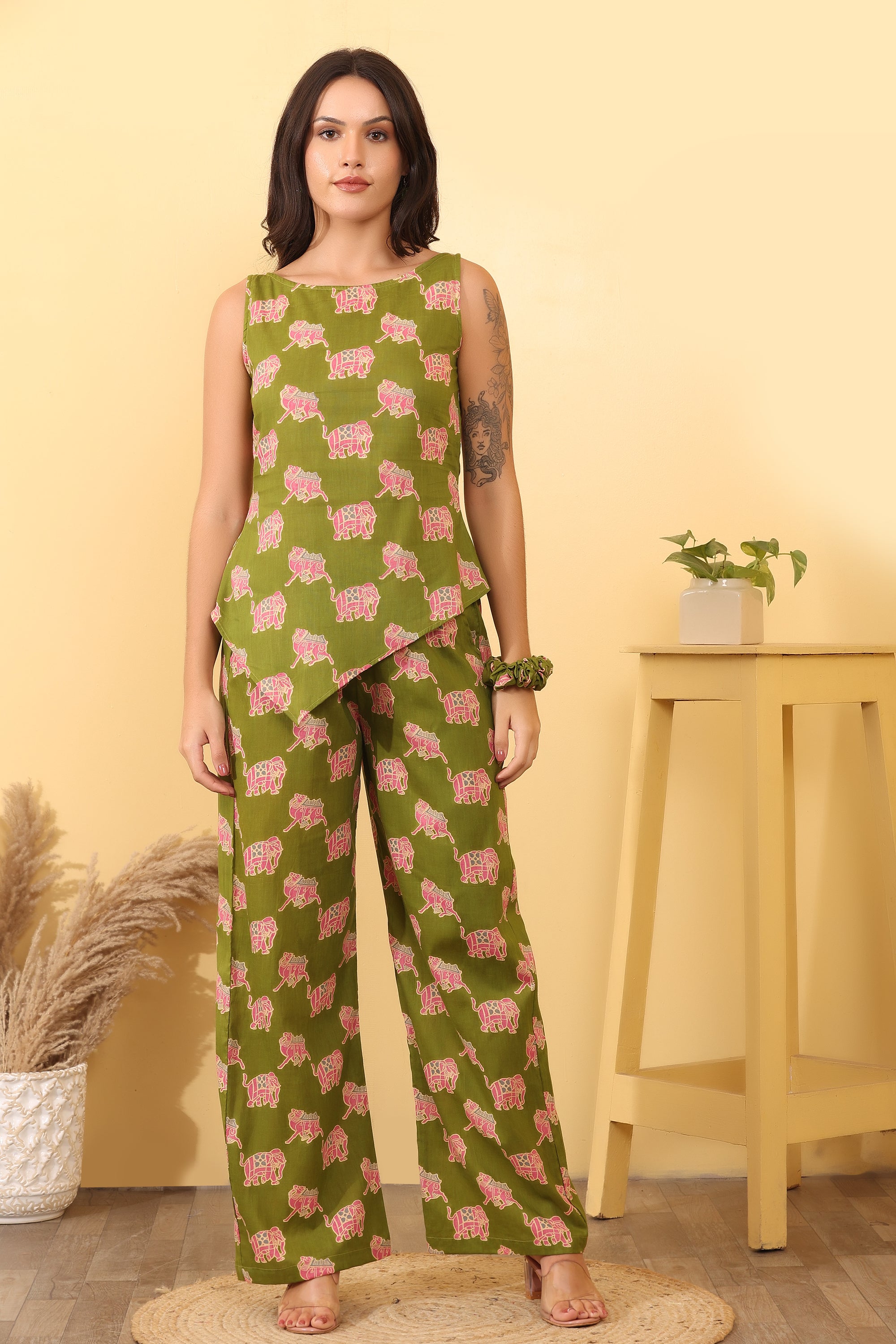 Cotton Elephant Print Co-Ord Set – Stylish & Comfortable Outfit