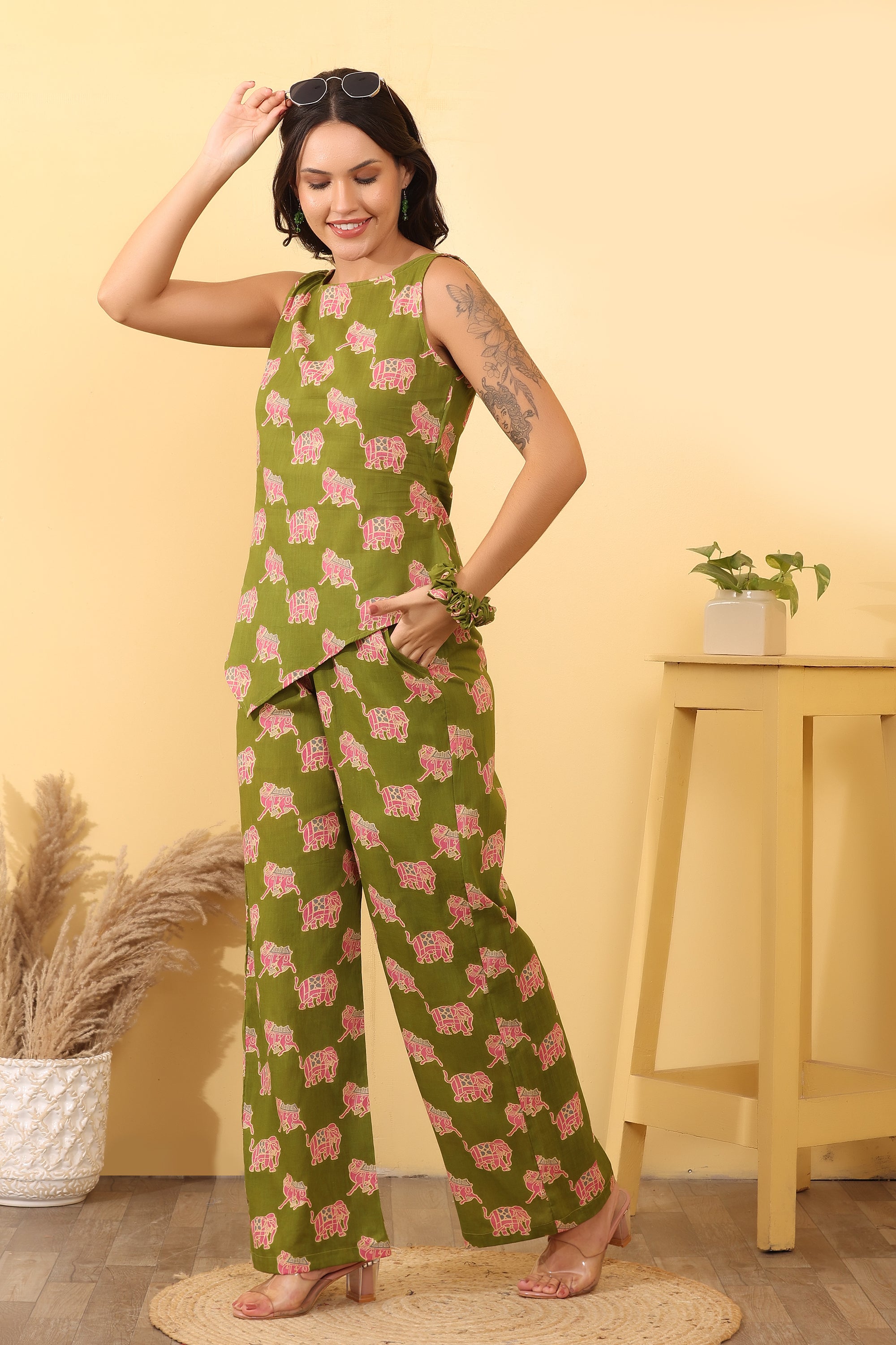 Cotton Elephant Print Co-Ord Set – Stylish & Comfortable Outfit