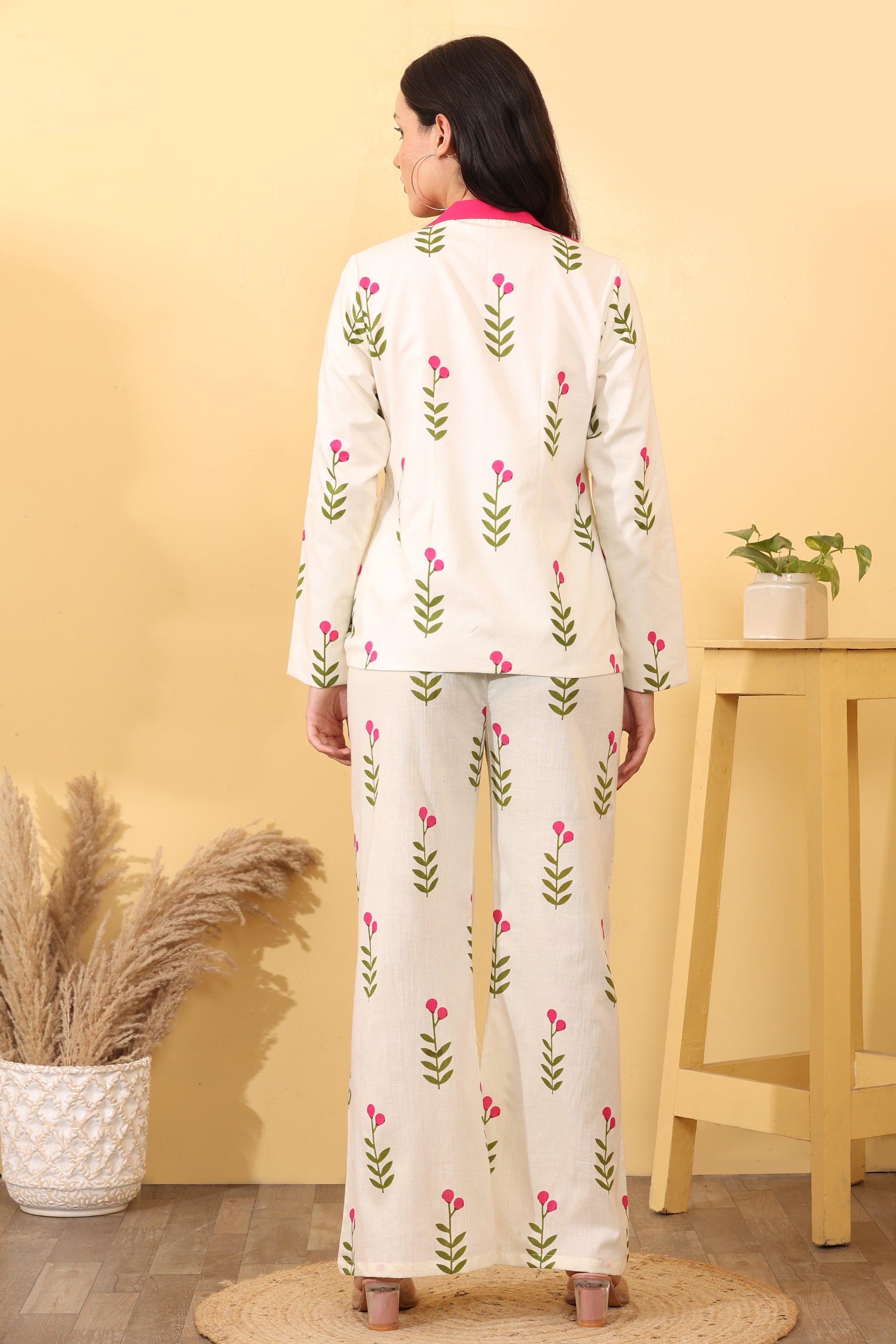 Women Floral Printed Cotton 3 Piece Blazer  Set – Elegant & Stylish Outfit