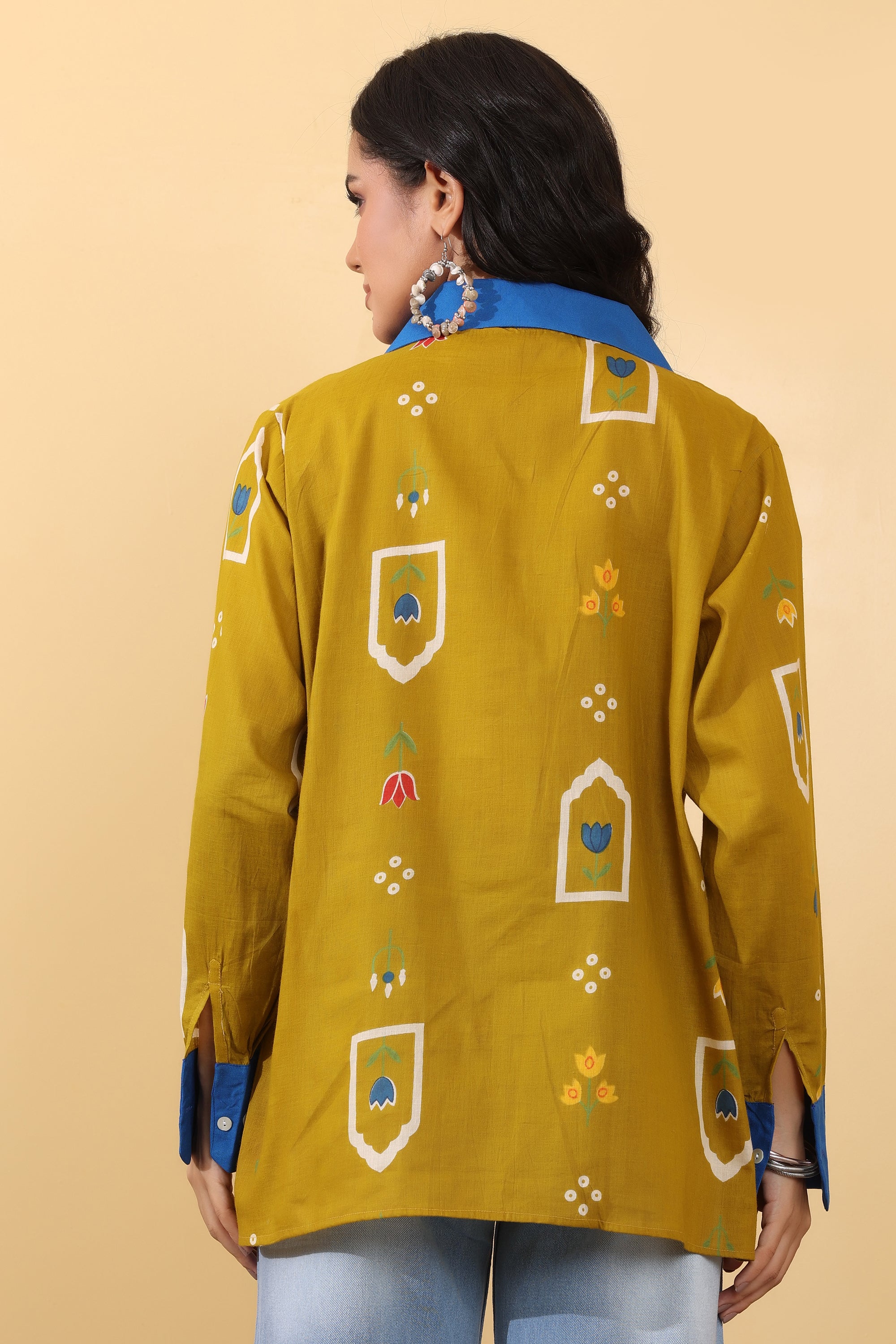 Sunshine Floral Shirt for Women | Mustard Printed Casual Oversized Shirt