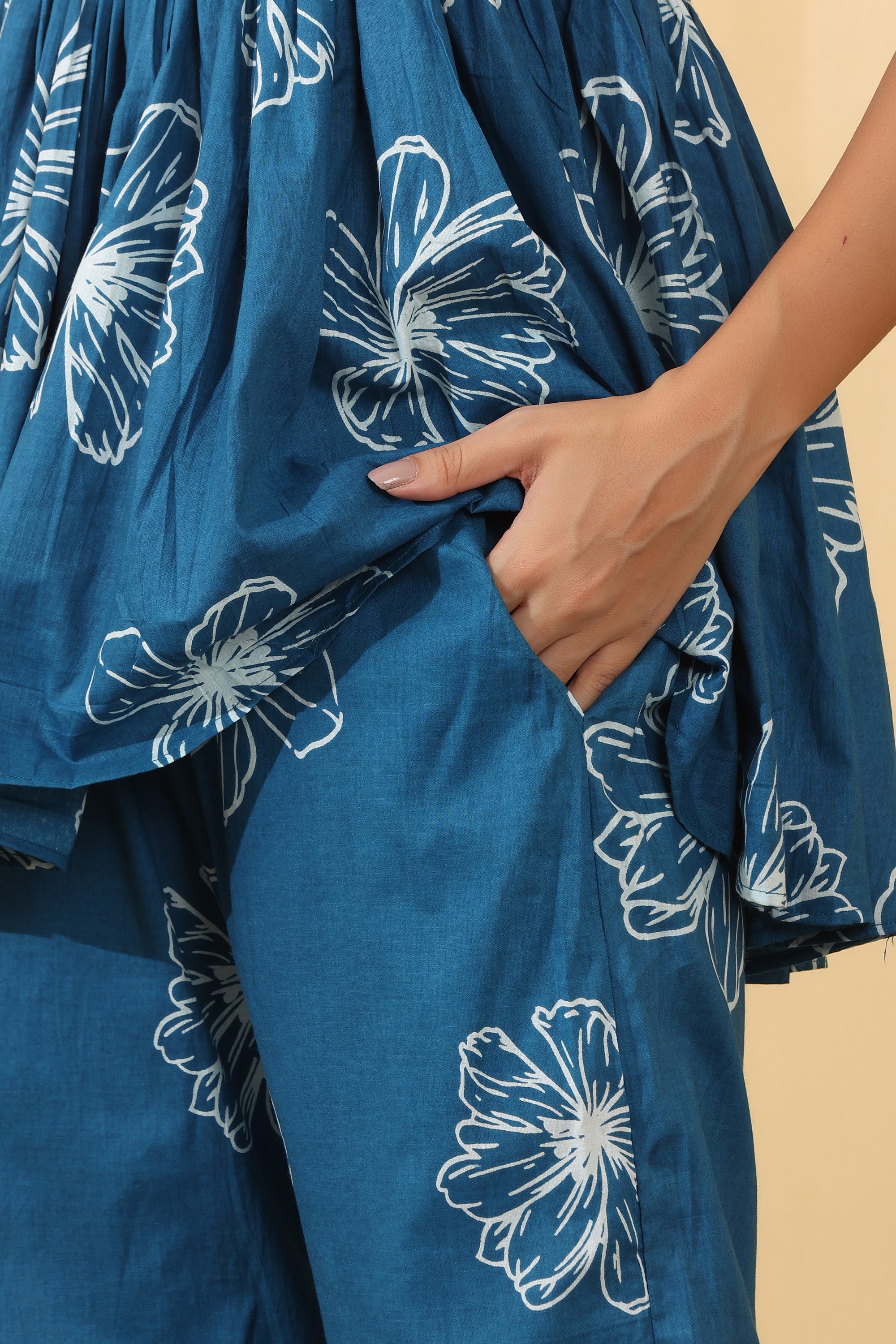 Sky Bloom Co-Ord Set for Women | Floral Printed Peplum Top