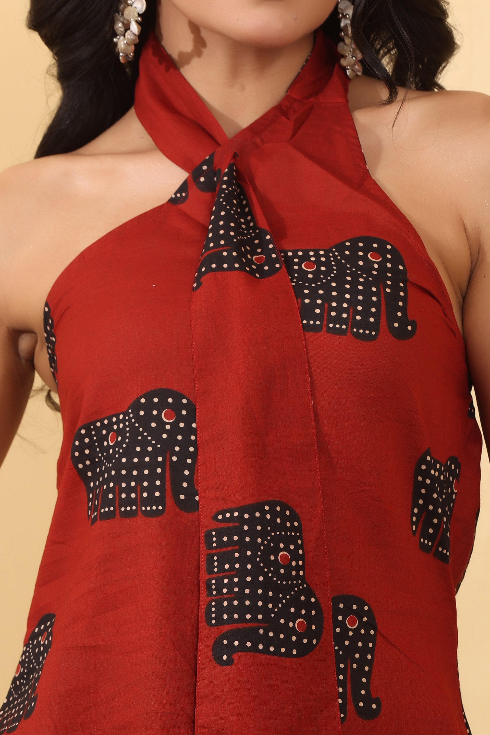 Crimson Elephant Lounge Set for Women | Printed Halter Co-Ord Set