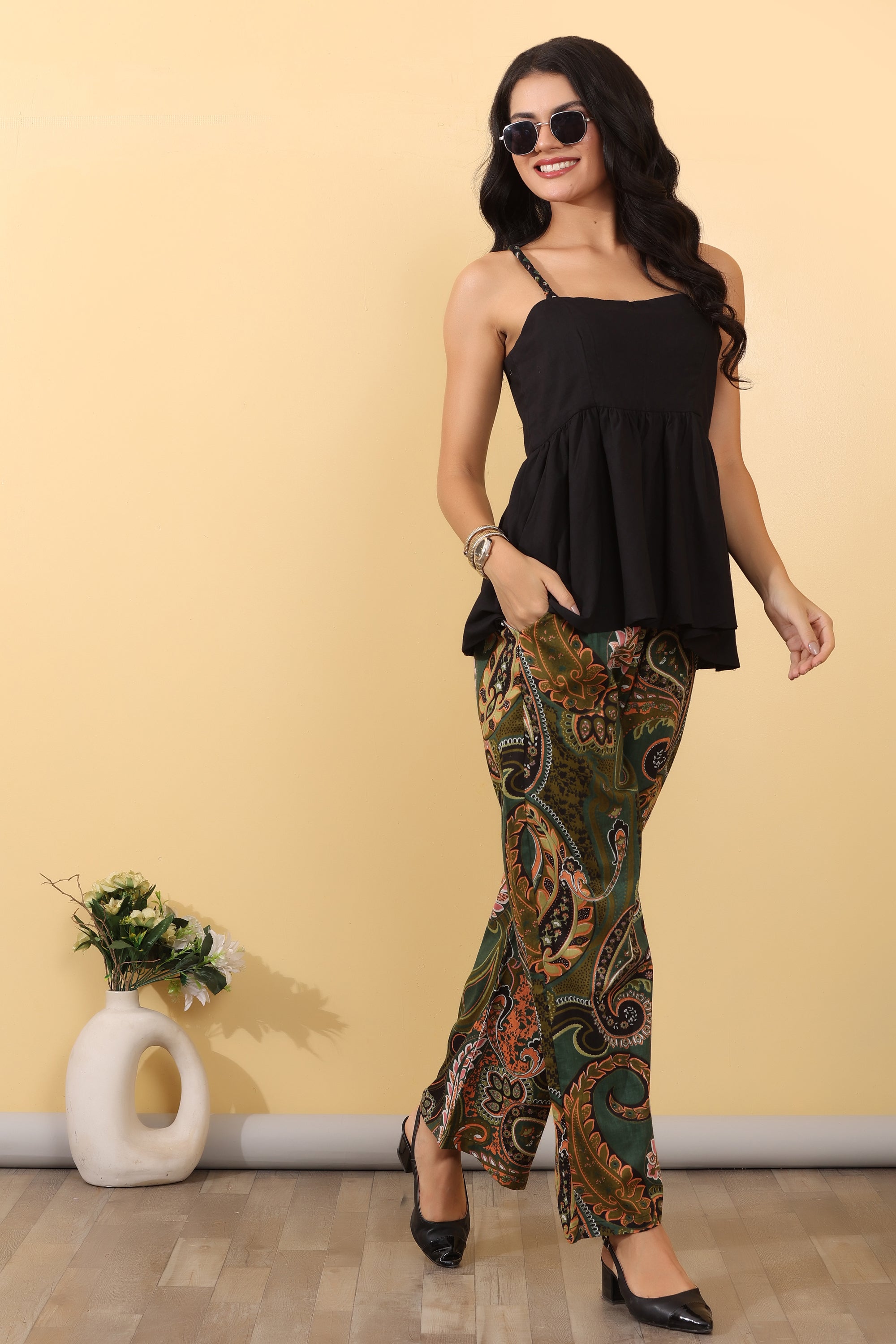 Boho Forest Lounge Set for Women | Paisley Printed Lounge Wear Co-Ord Set