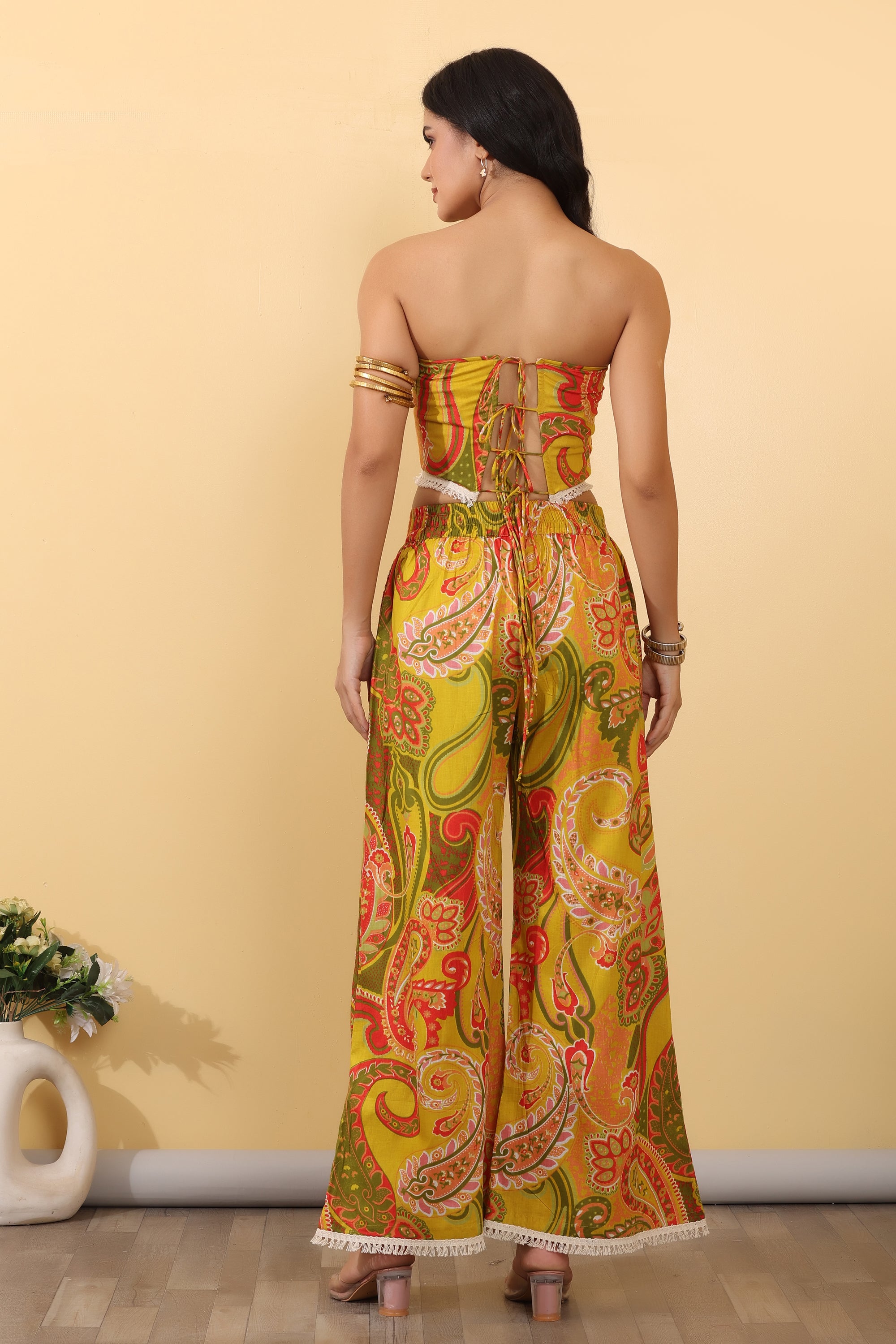 Citrus Muse Twin Set for Women | Printed Crop Top & Wide Leg Pants Co-Ord Set