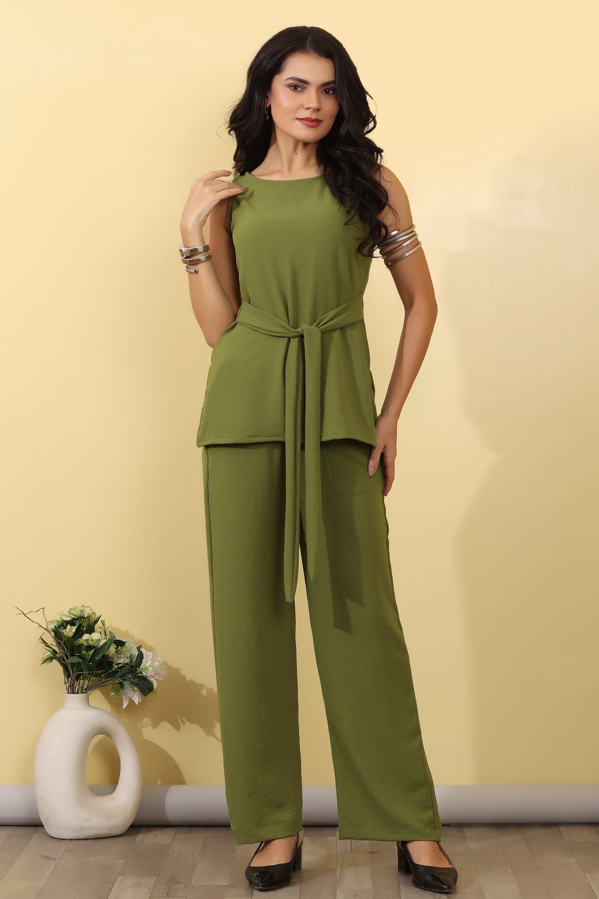 Olivee Grace Co-Ord Set for Women | Elegant Olive Green Western Wear
