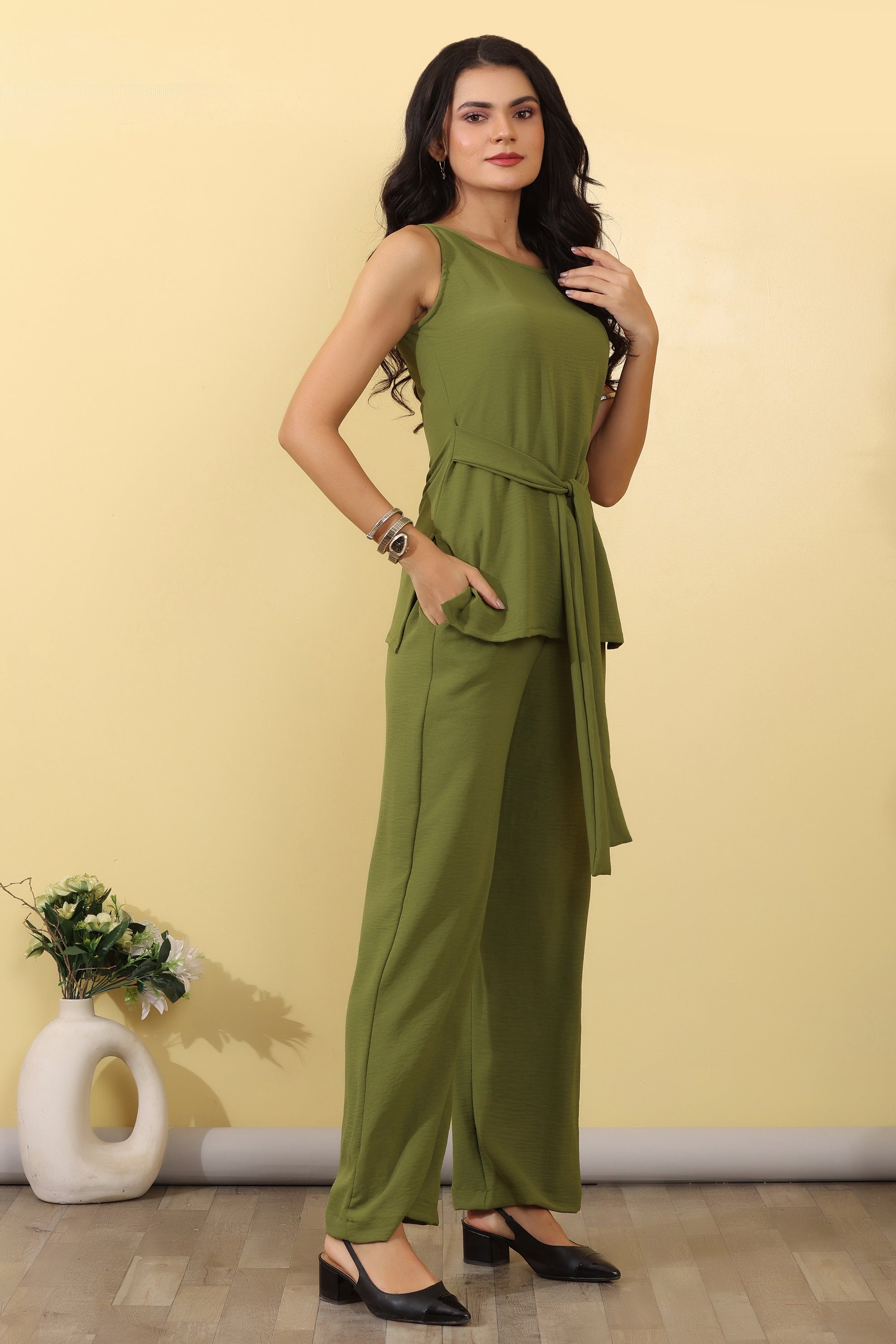 Olivee Grace Co-Ord Set for Women | Elegant Olive Green Western Wear