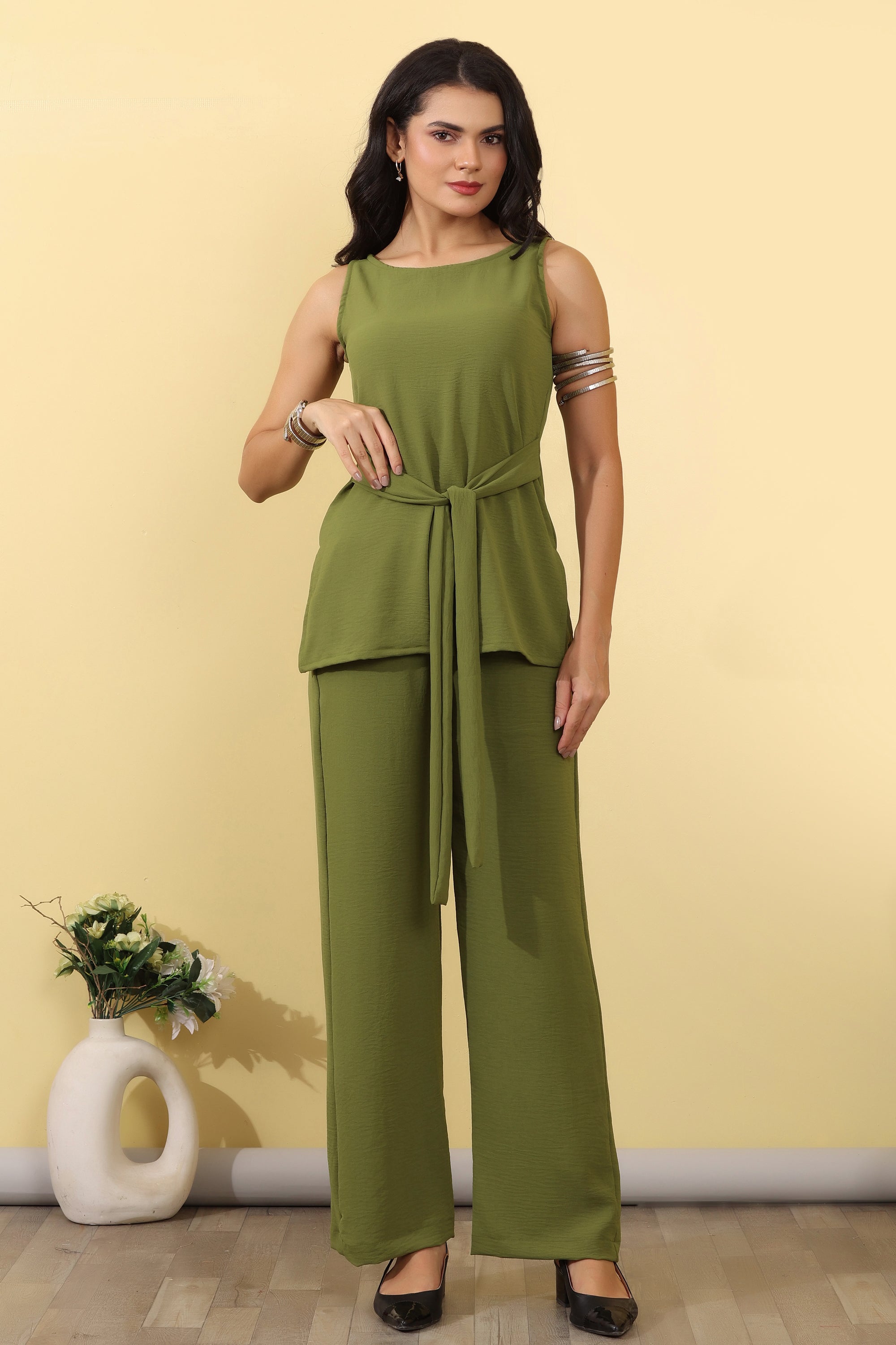Olivee Grace Co-Ord Set for Women | Elegant Olive Green Western Wear