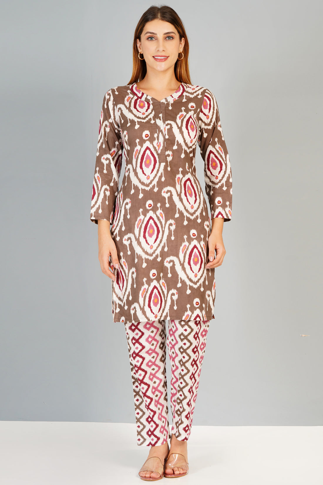 Women's Brown Ikat Print Co-Ord Set – Ethnic Grace Collection