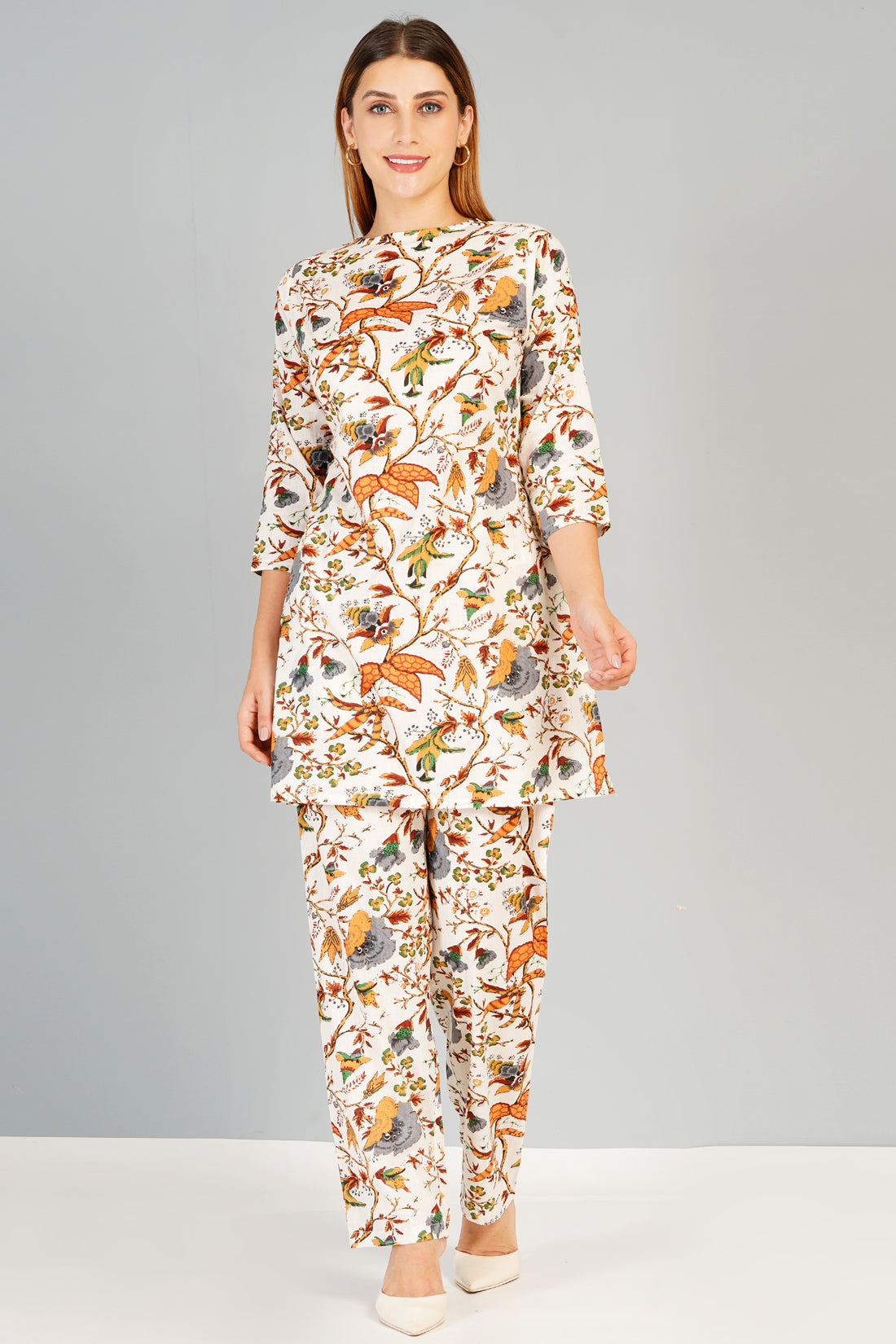 Ethnoza White Floral Co-Ord Set – Bloom in Elegance