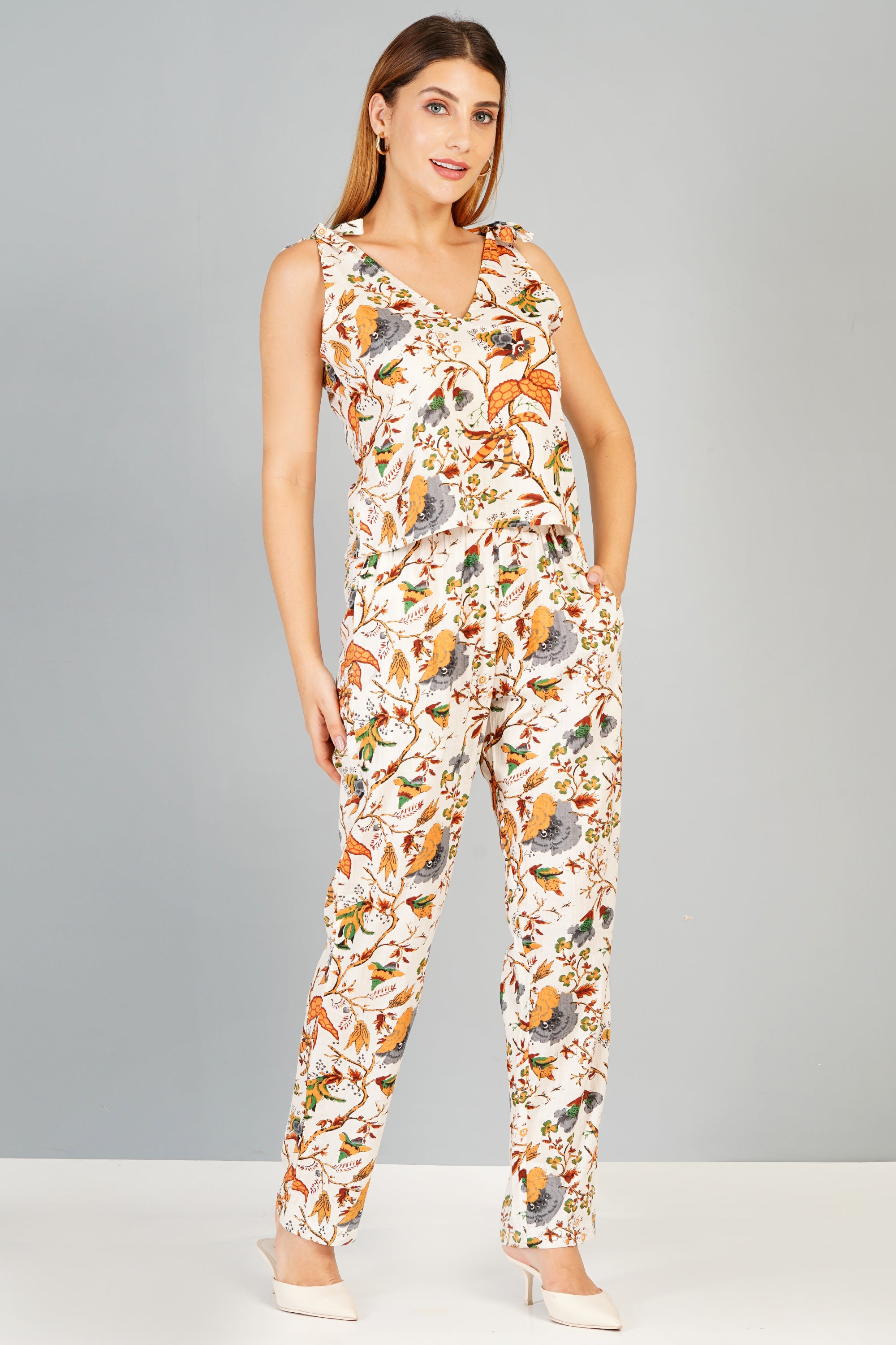 Ethnoza White Floral Co-Ord Set – Summer Bloom Edition