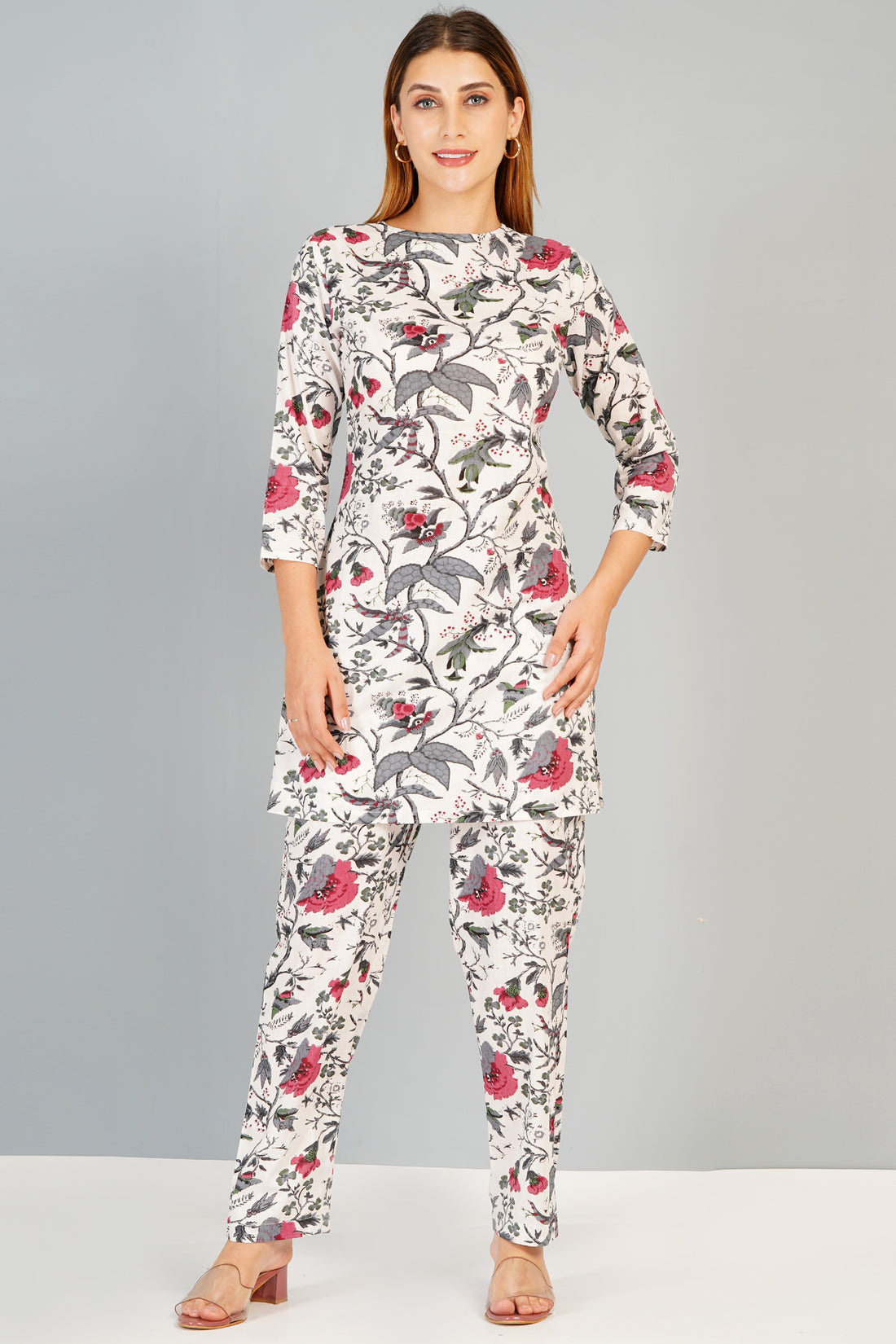 Ethnoza White Floral Co-Ord Set – Grace in Bloom