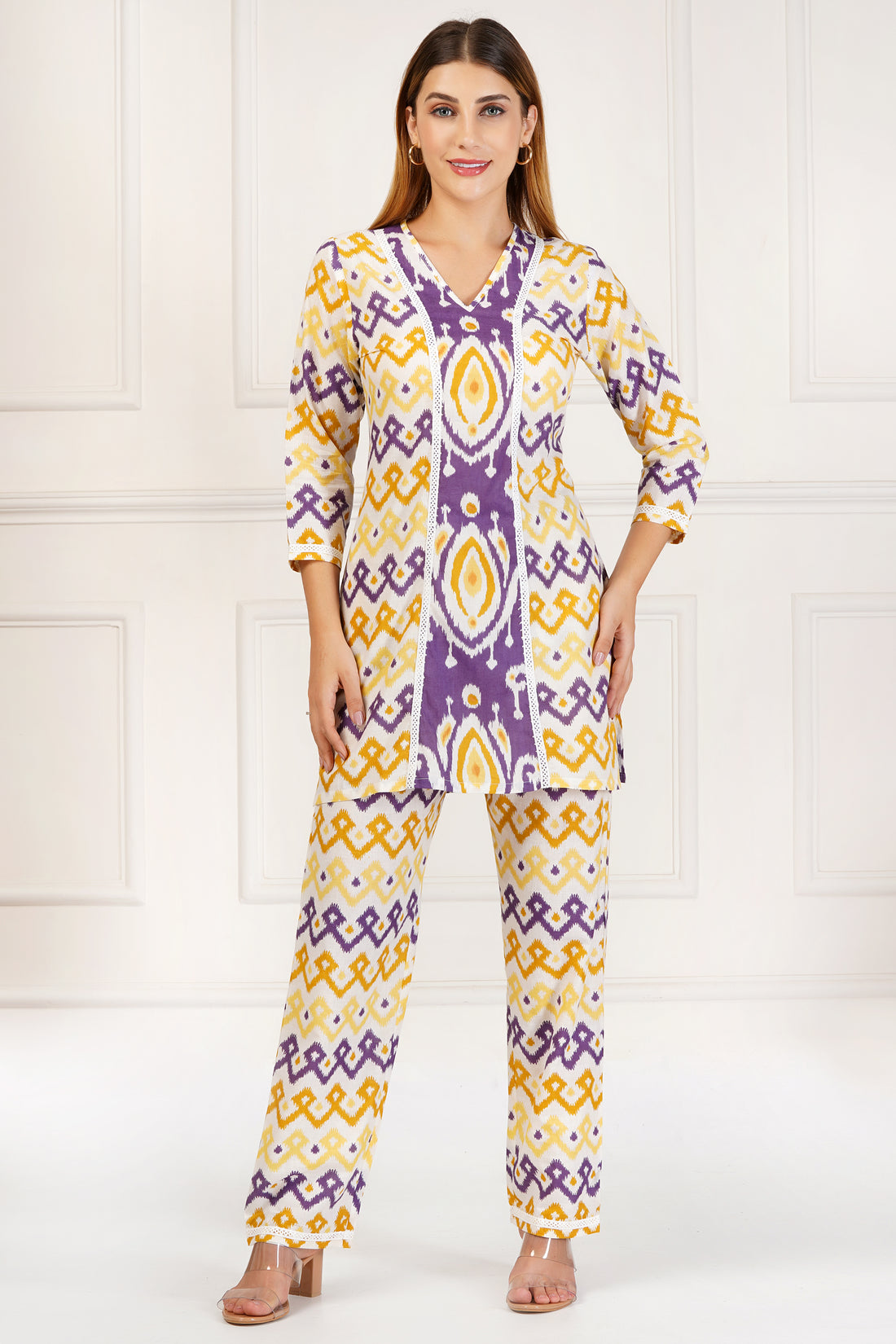 Ethnoza Purple Ikat Print Co-Ord Set – Regal Rhythm Edition