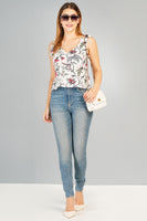 Ethnoza White Floral Sleeveless Crop Top – Summer Bloom Edition