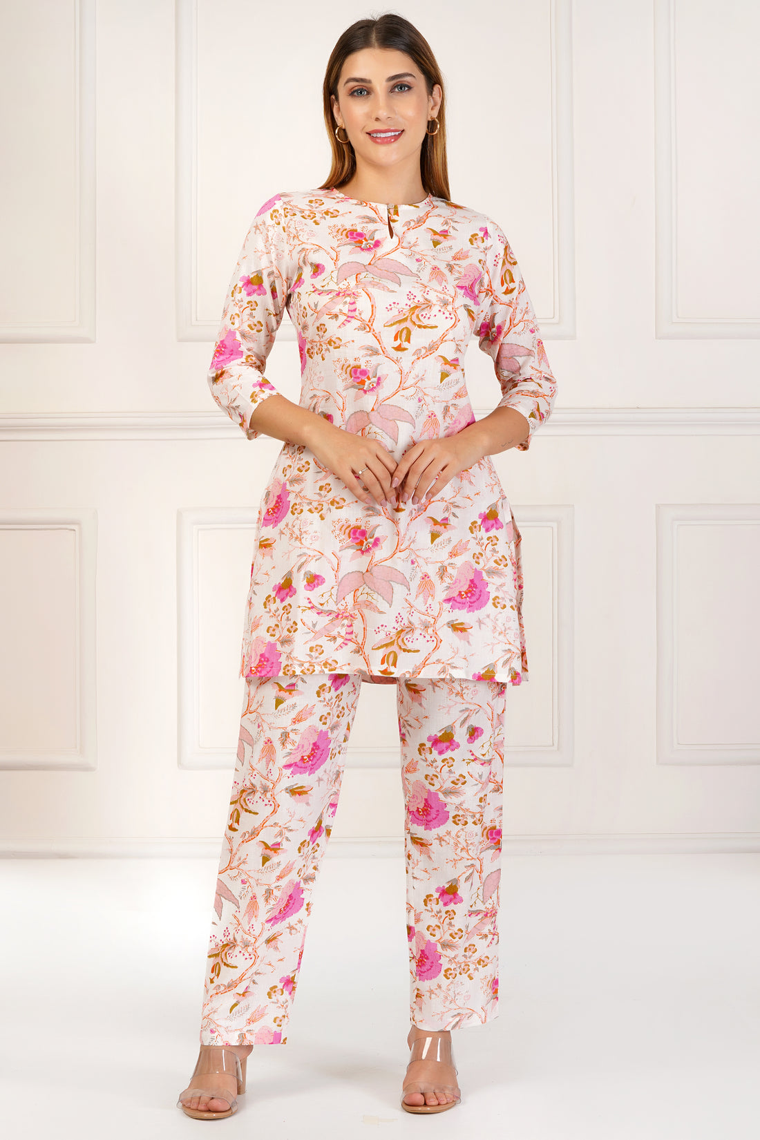 Ethnoza Floral Elegance Co-Ord Set – Blush Bloom Edition