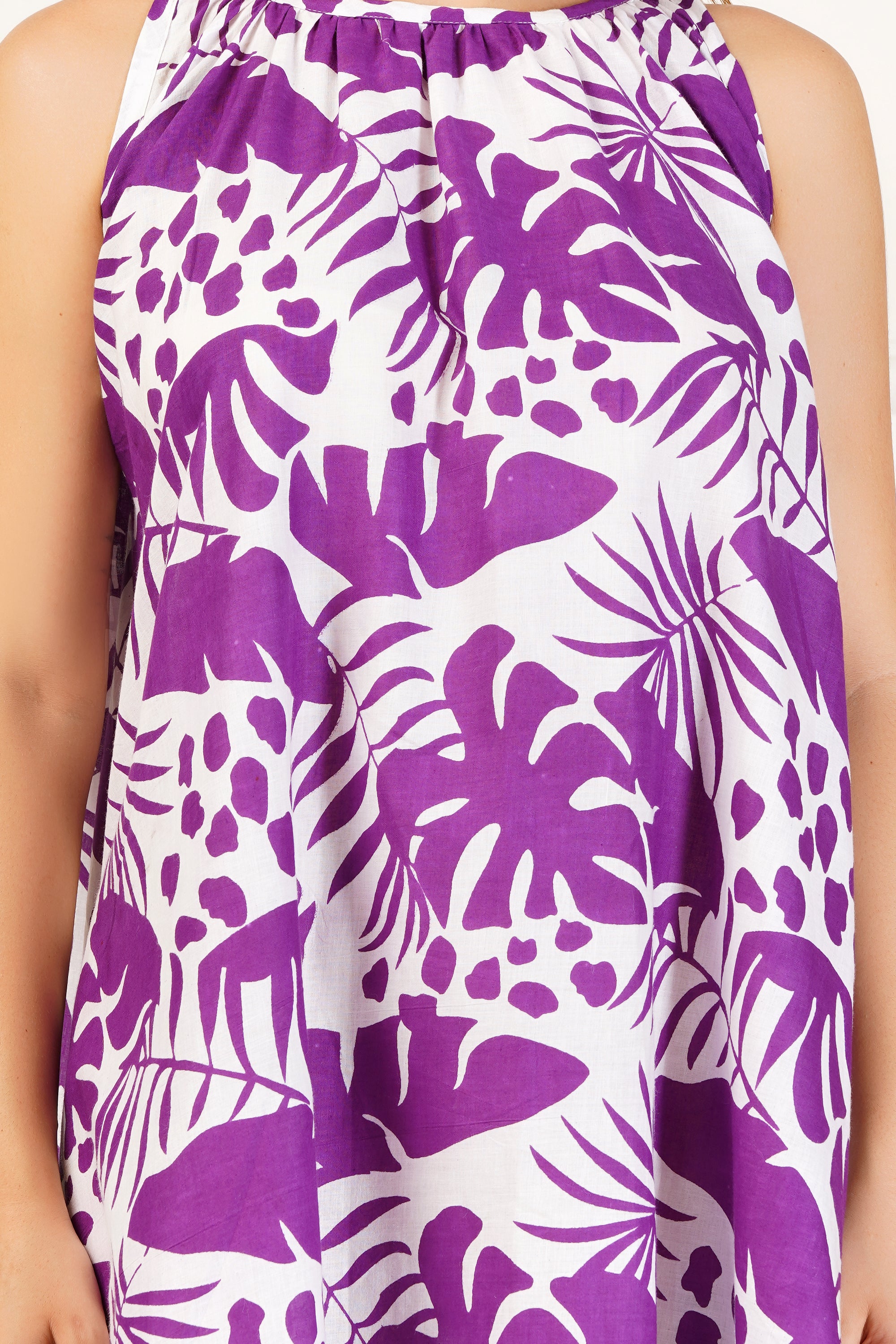 Women's Purple Tropical Print Sleeveless Dress – Island Bloom Collection