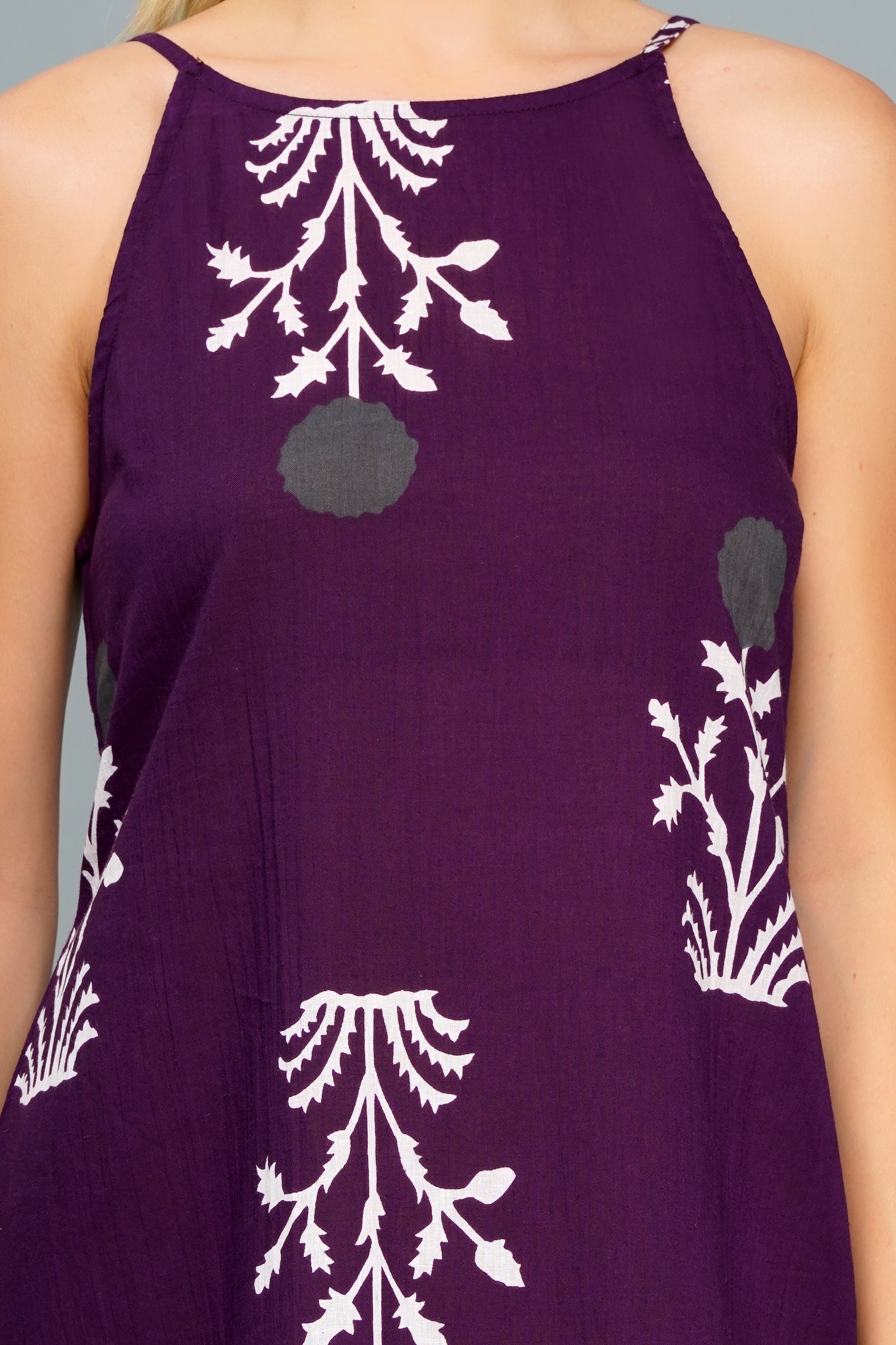 Women's Purple Sleeveless  Hem Dress with Floral print – Boho Summer Casual Dress