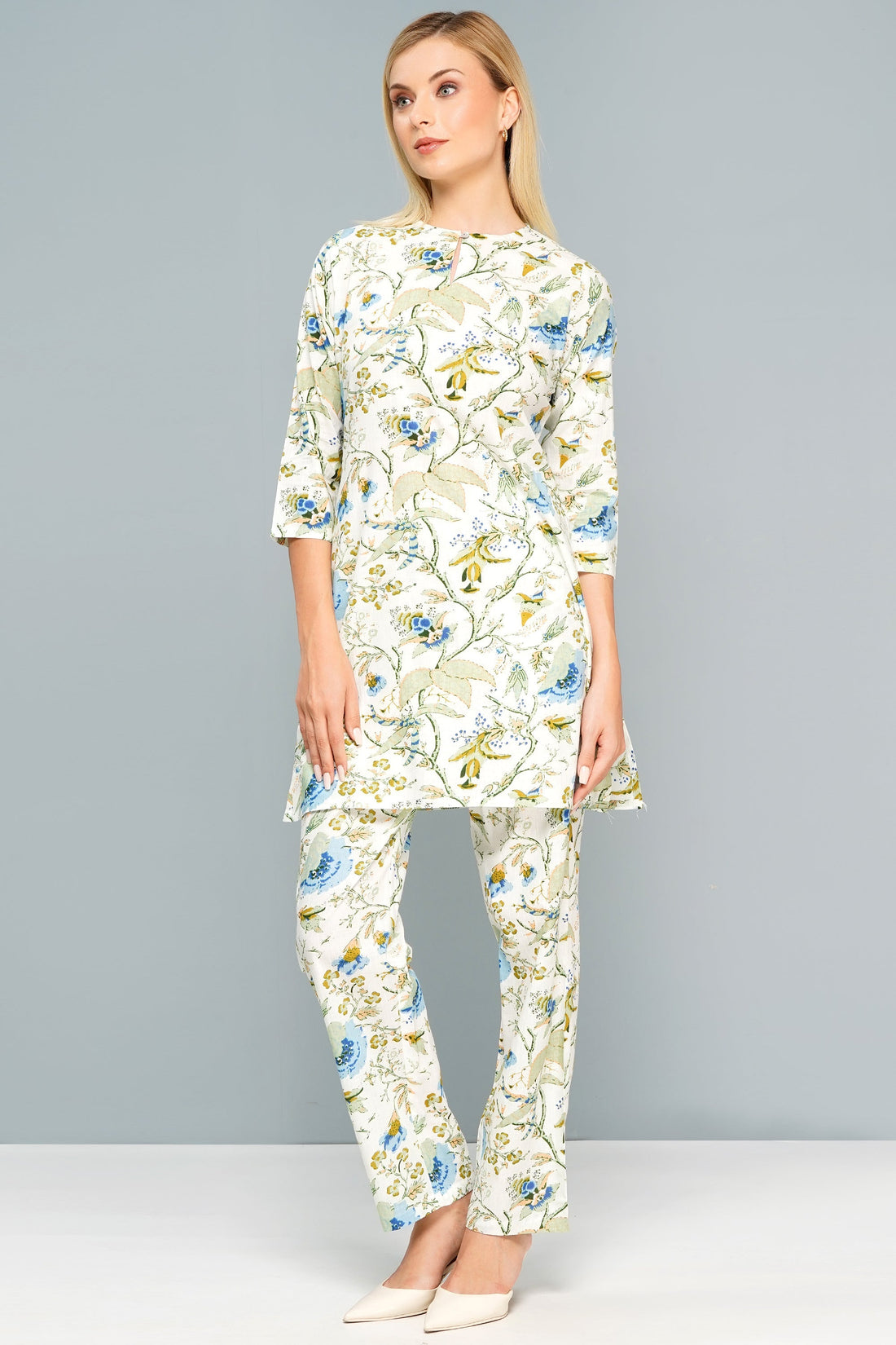 Women's White Floral Printed Co-Ord Set