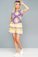 Women's Purple & Yellow Ikat Print Co-Ord Set - Sleeveless Top and Shorts