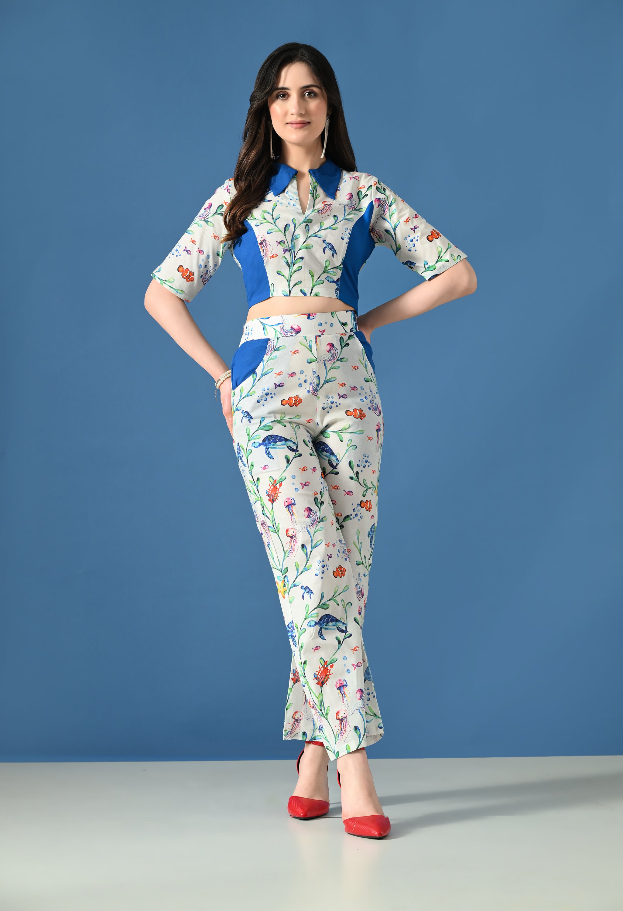 Blue Coral Printed Co-Ord Set for Women