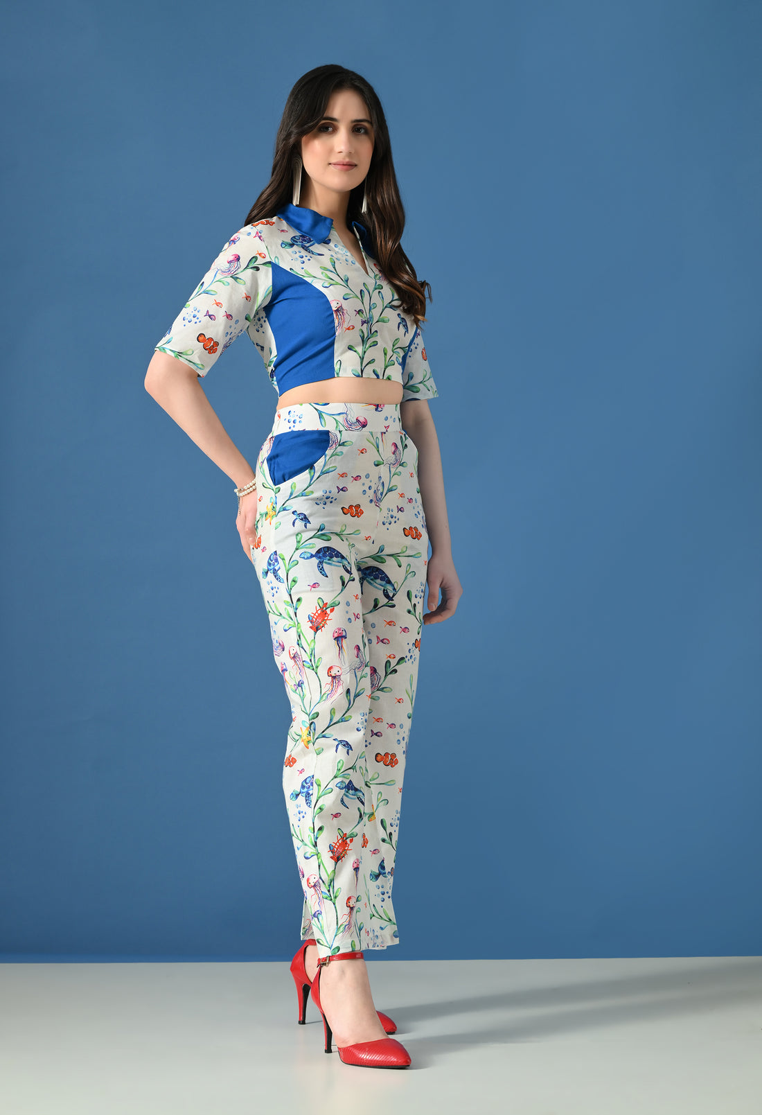 Blue Coral Printed Co-Ord Set for Women