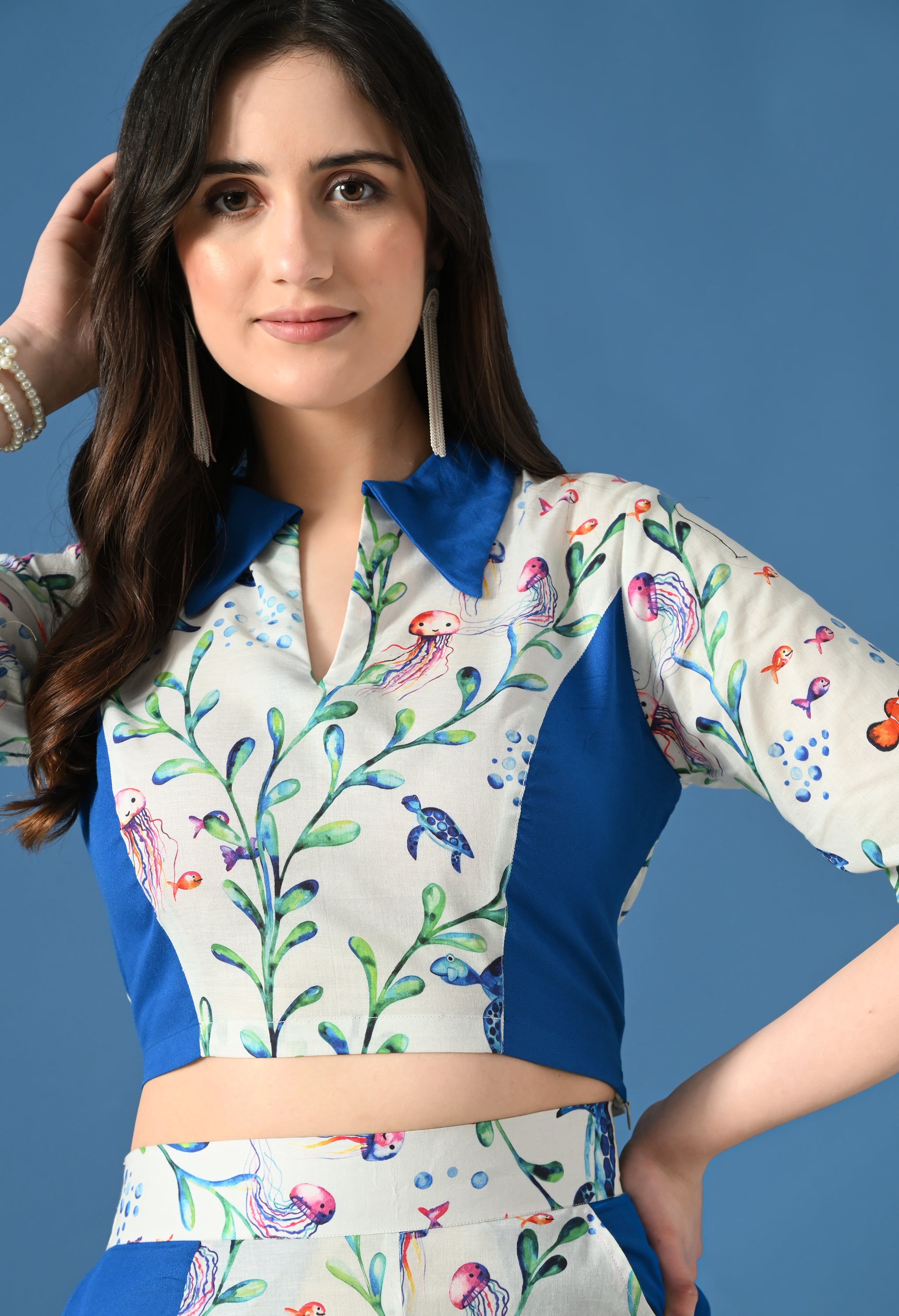 Blue Coral Printed Co-Ord Set for Women