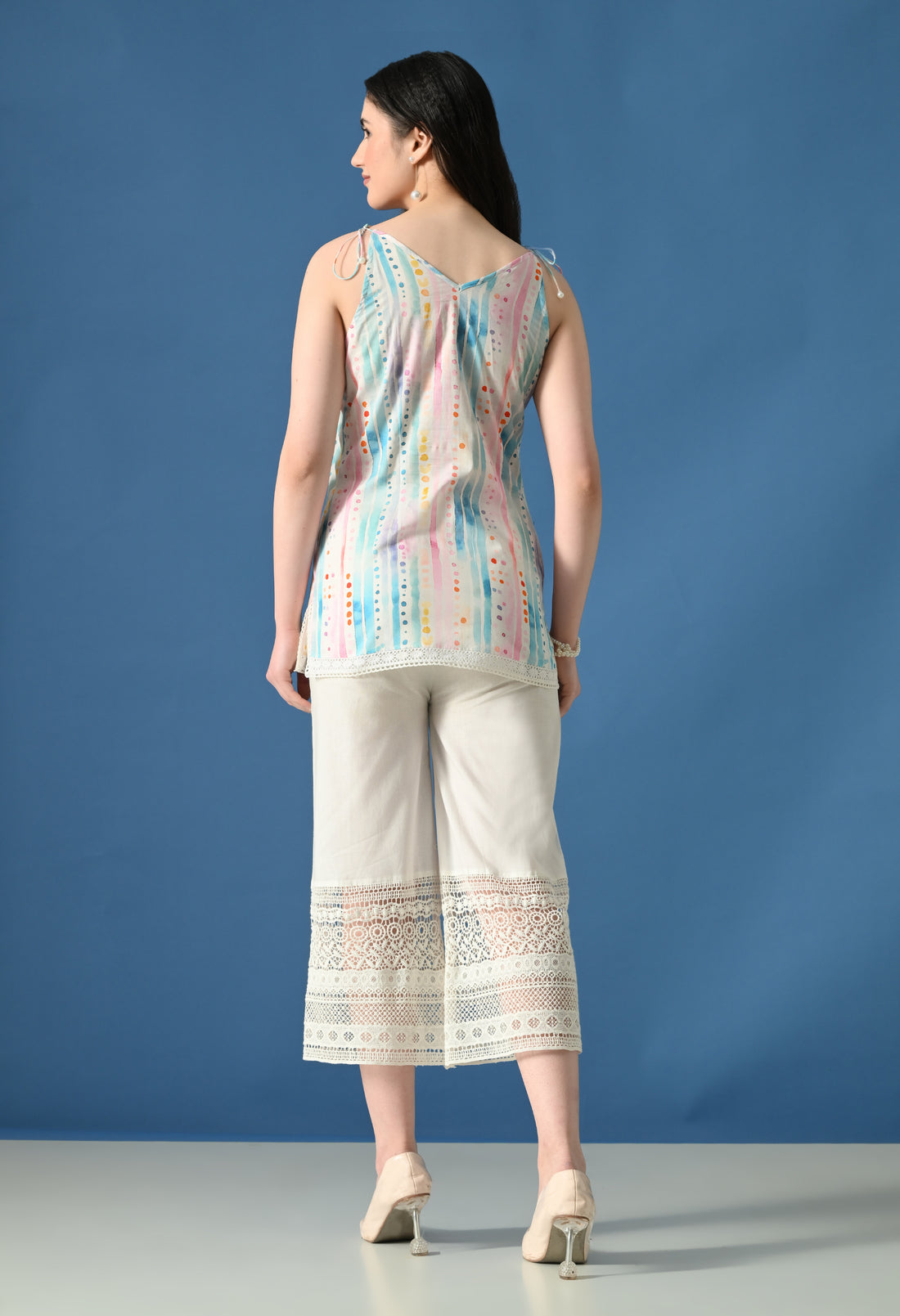 Pastel Breezet Printed Kurti with Lace Palazzo Set