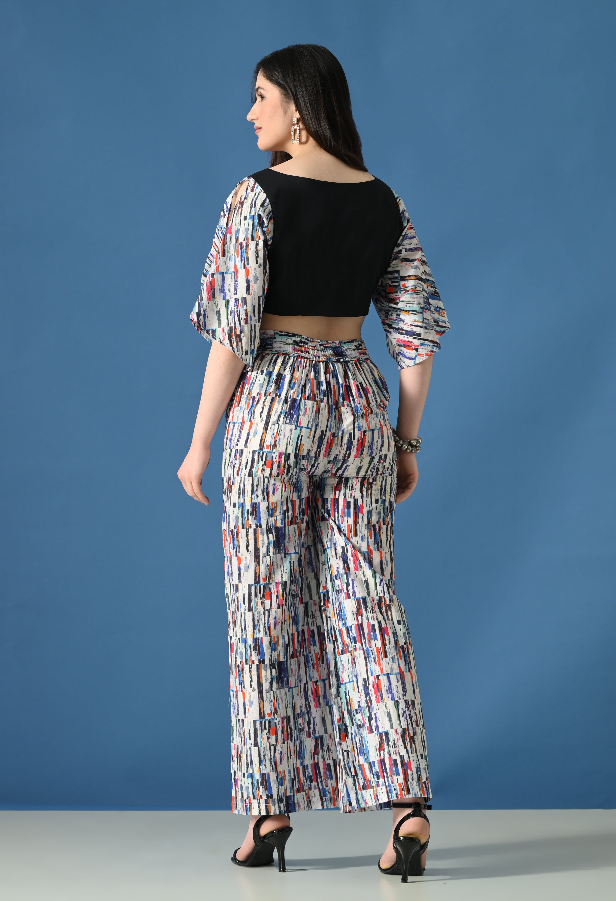 Modern Arts Printed Palazzo Co-Ord Set for Women | Stylish Crop Top & Wide Leg Pants