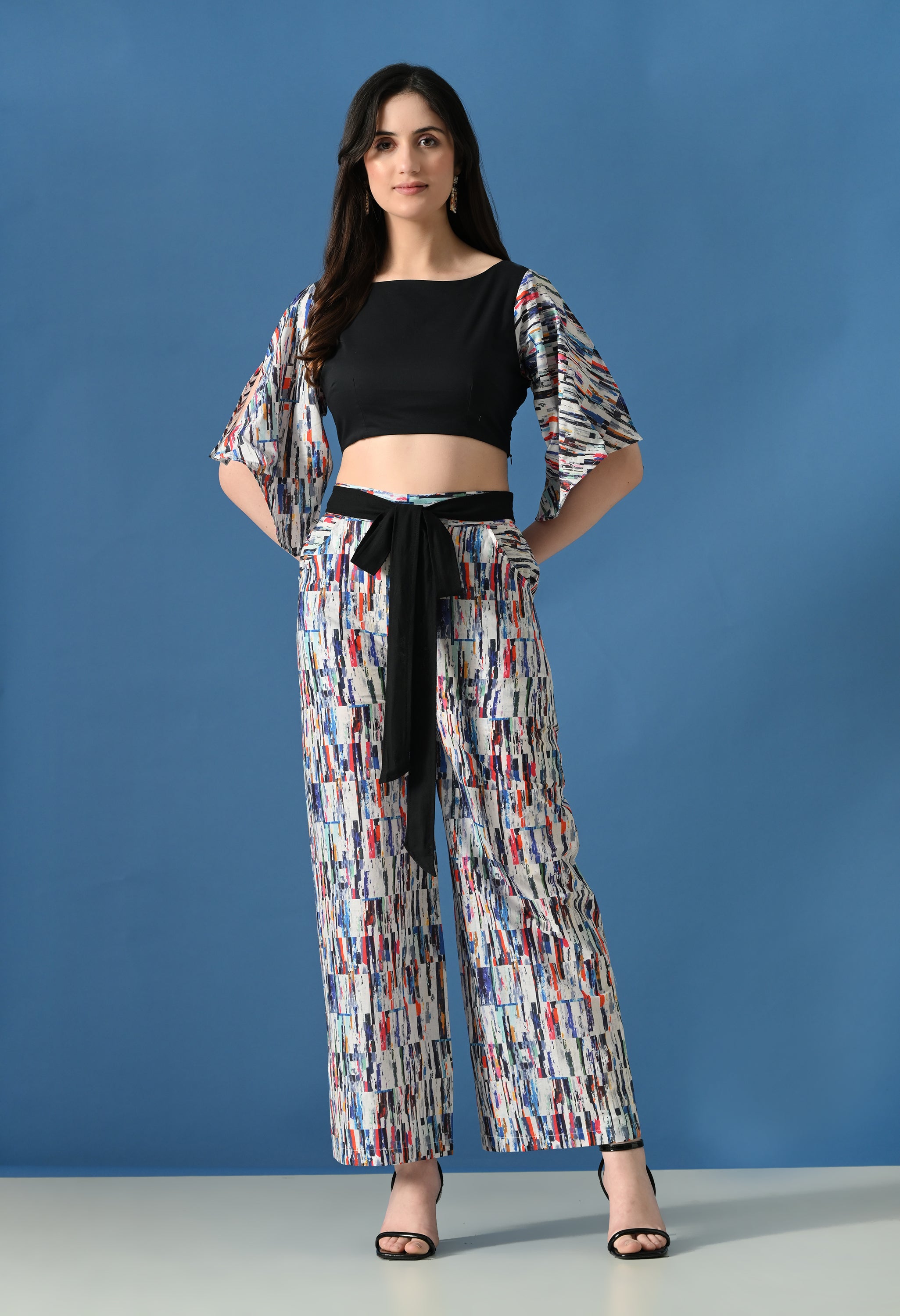 Modern Arts Printed Palazzo Co-Ord Set for Women | Stylish Crop Top & Wide Leg Pants