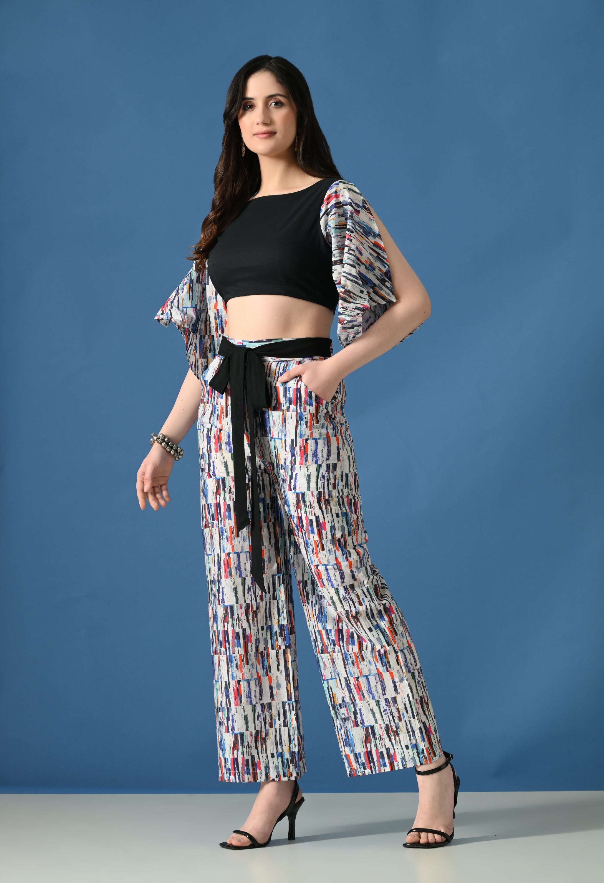 Modern Arts Printed Palazzo Co-Ord Set for Women | Stylish Crop Top & Wide Leg Pants