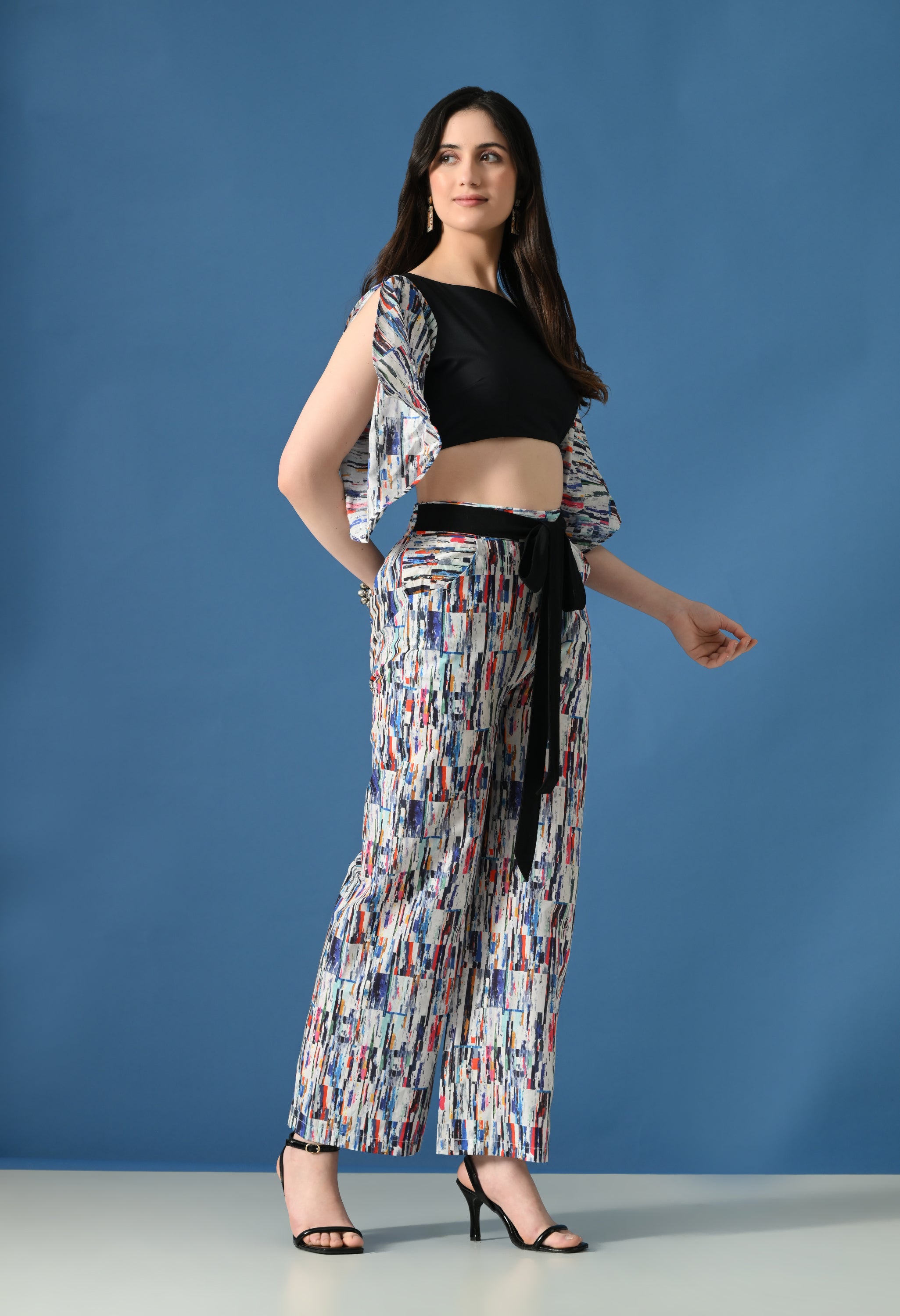 Modern Arts Printed Palazzo Co-Ord Set for Women | Stylish Crop Top & Wide Leg Pants